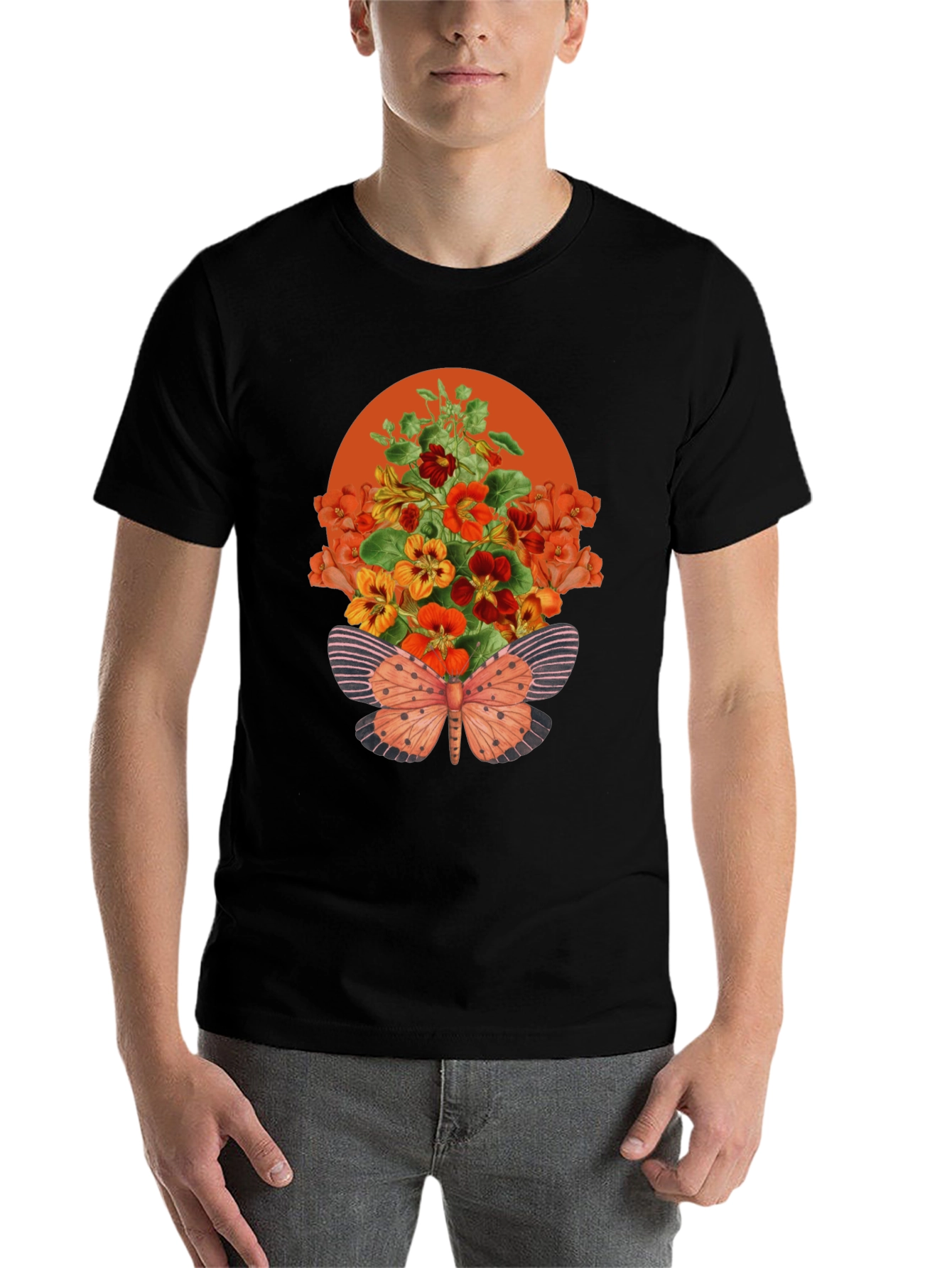 Black Floral Butterfly Graphic Tee - Stylish Unisex T-Shirt view 7