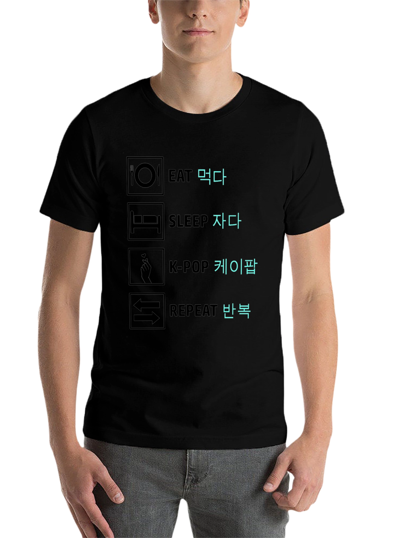 Black Eat Sleep K-Pop Repeat Graphic Tee view 7