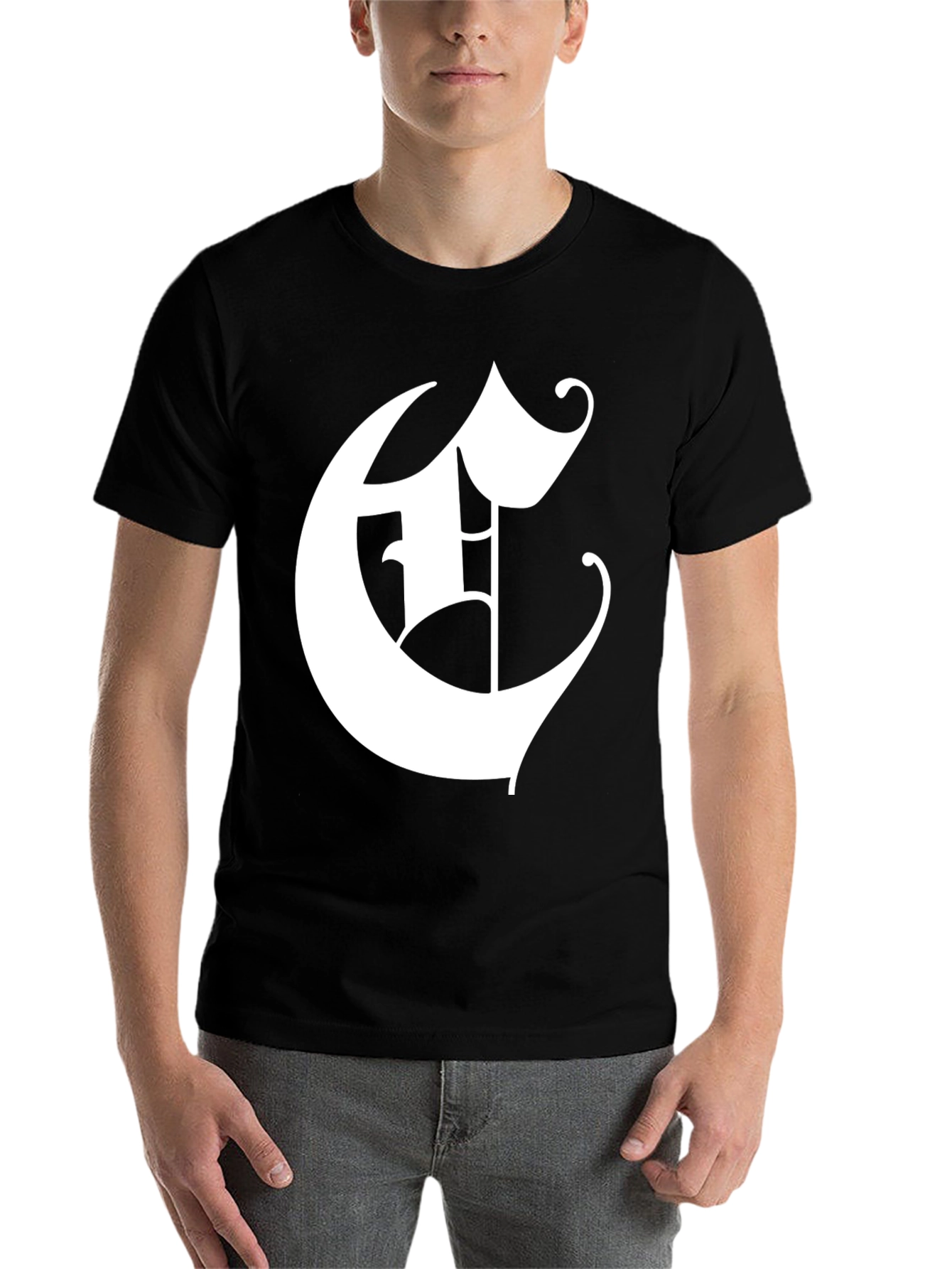 Black Bold Initial 'E' Graphic Tee - Black Cotton Blend view 7