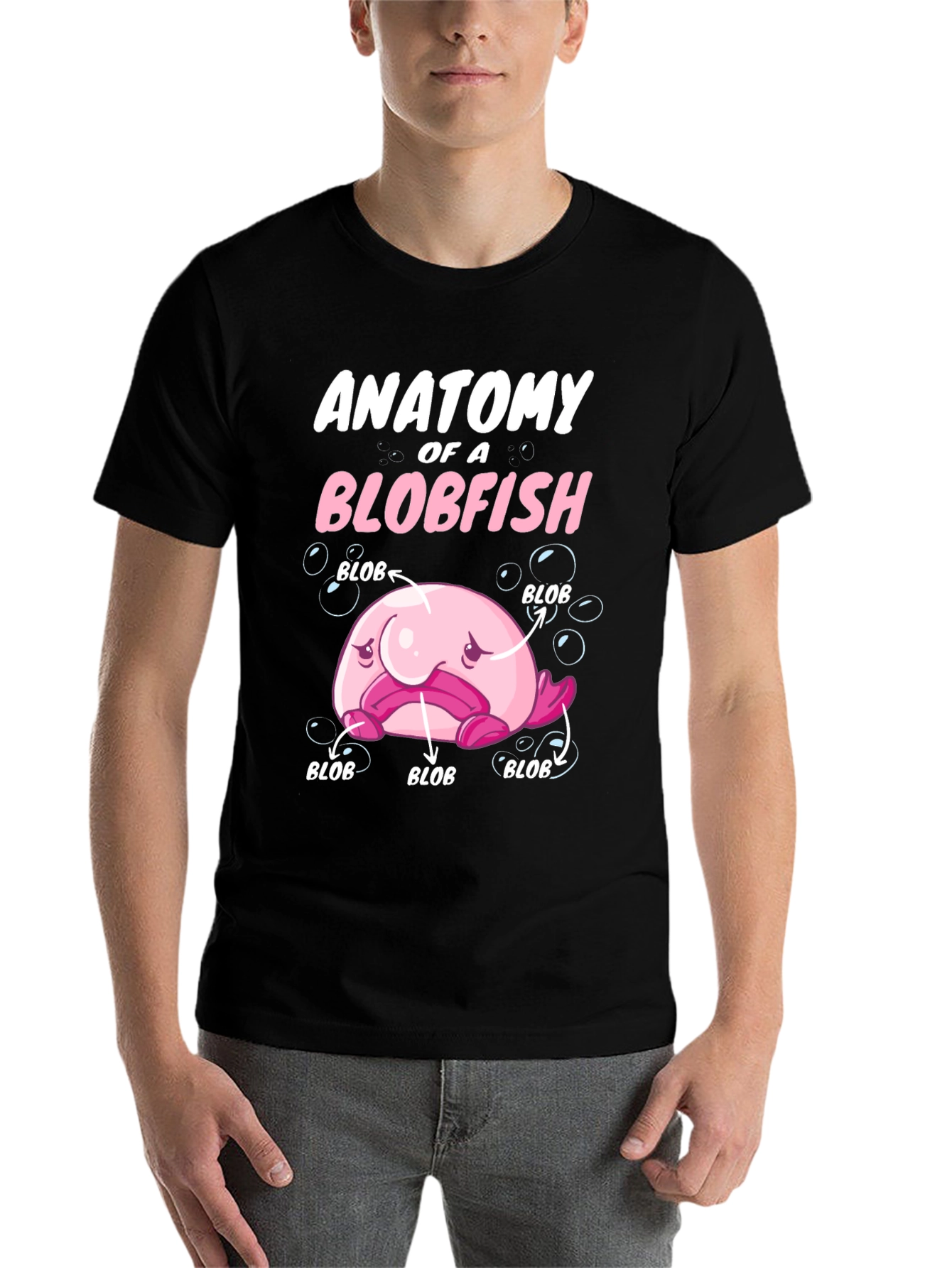 Black Anatomy of a Blobfish Graphic T-Shirt view 7