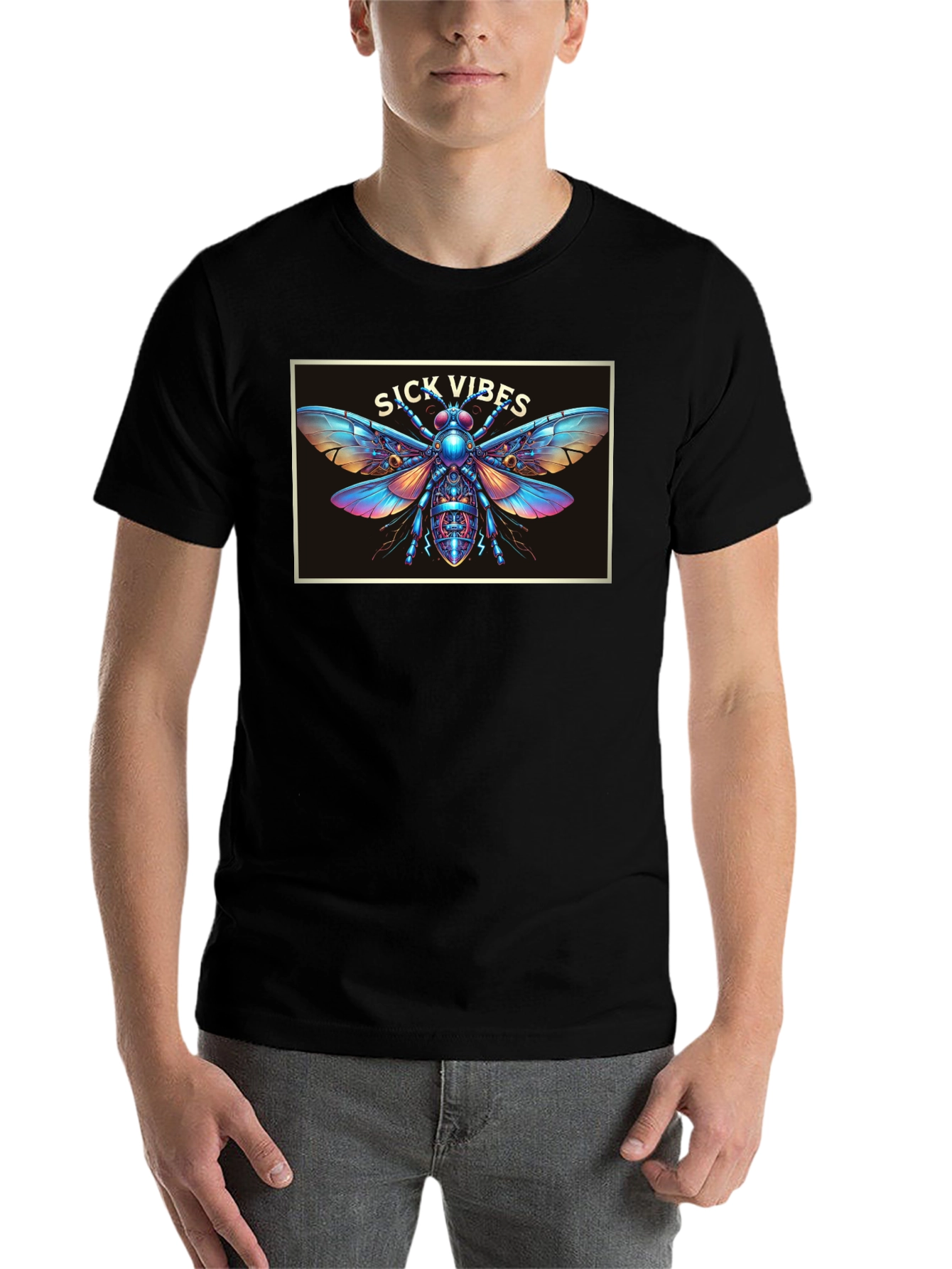 Black Sick Vibes Graphic T-Shirt - Unique Insect Design view 7