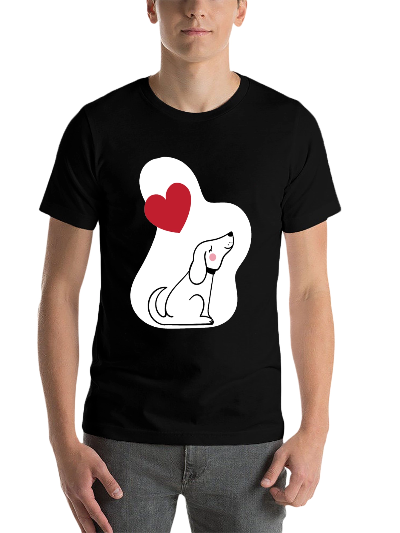 Dog Lover T-Shirt - Cute Cartoon Puppy with Heart - 7