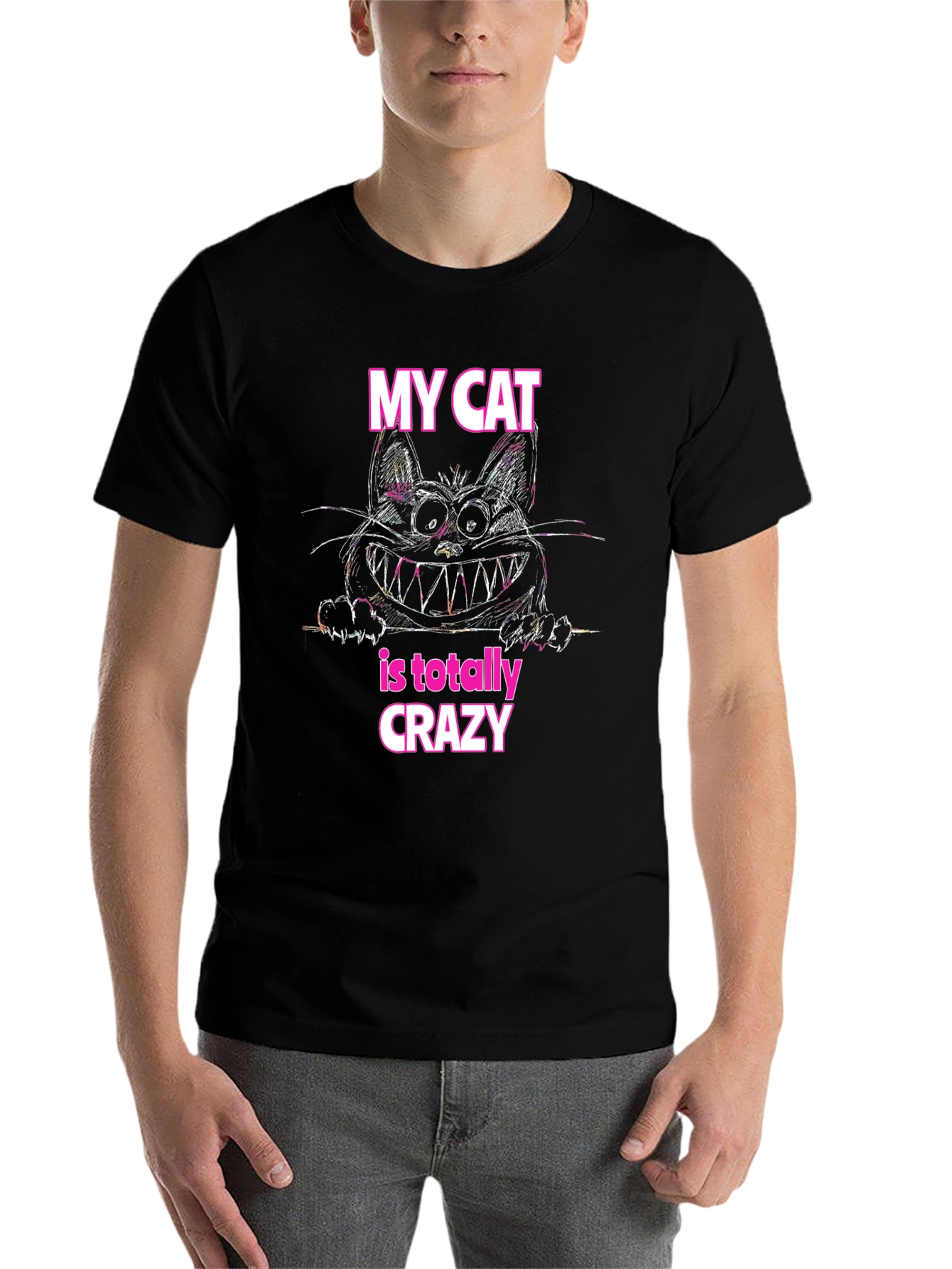 Black Crazy Cat Graphic T-Shirt - Soft Cotton Tee view 7