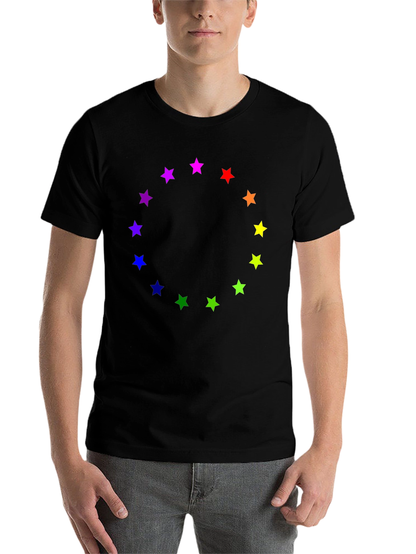 Black Rainbow Star Circle Black T-Shirt view 7