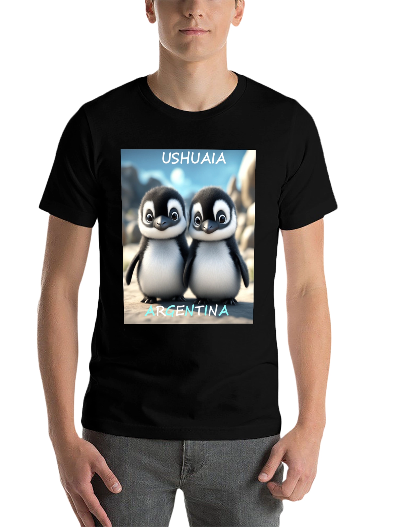 Black Ushuaia Argentina Penguin Tee - Black view 7
