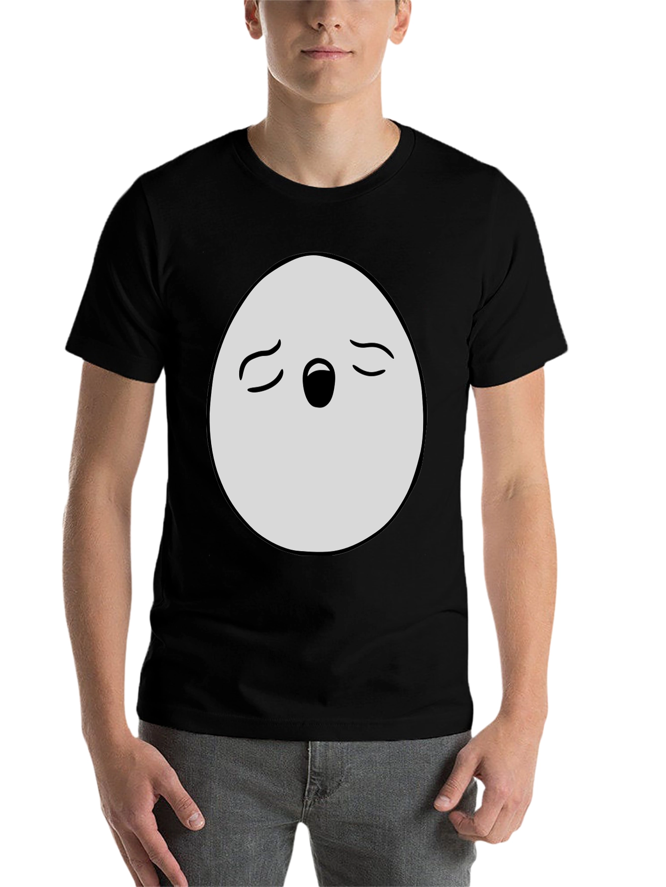 Black Funny Egg Face Graphic T-Shirt - Black Cotton Blend view 7