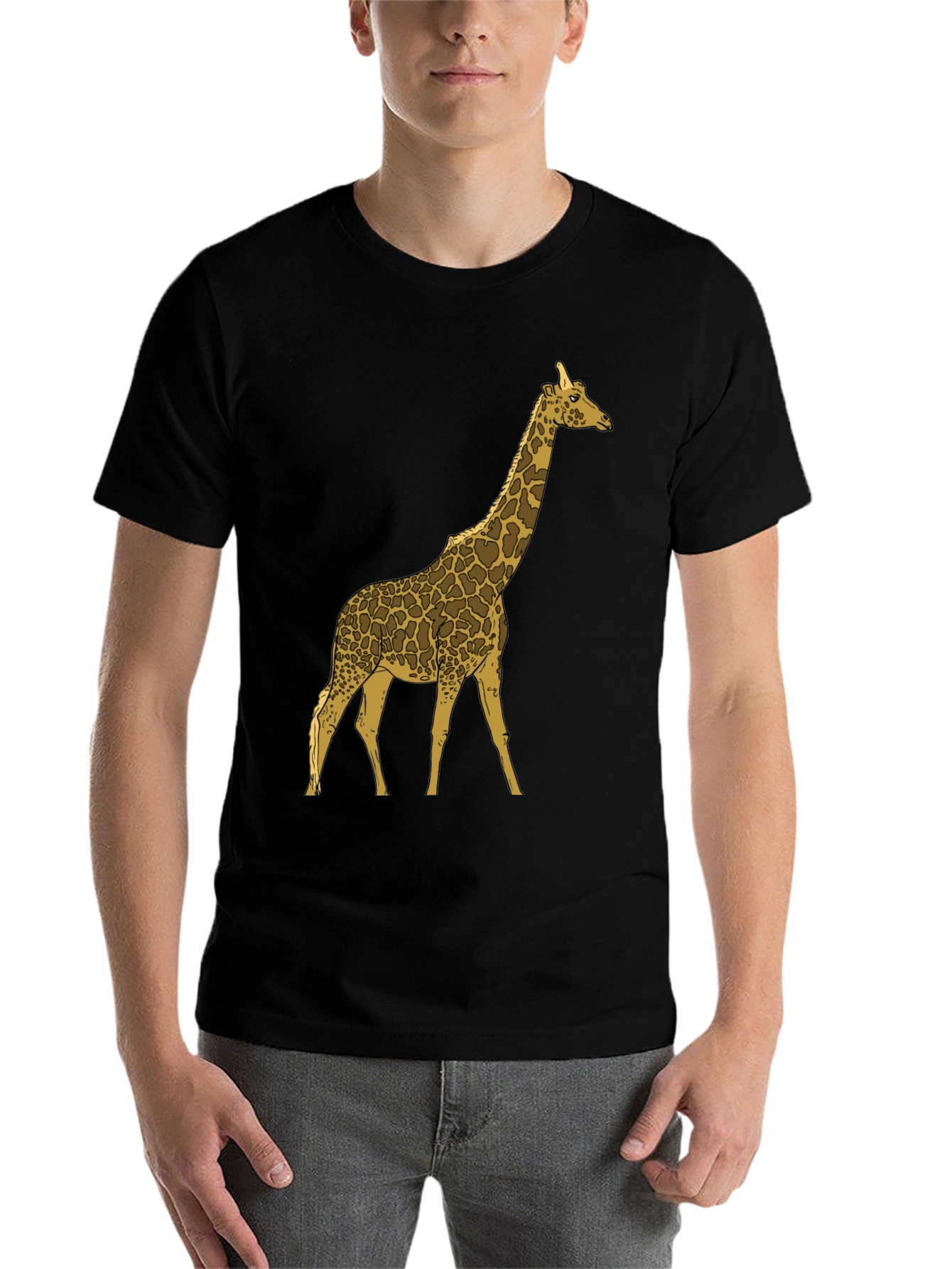 Black Giraffe Graphic Print Black Crew Neck T-Shirt view 7