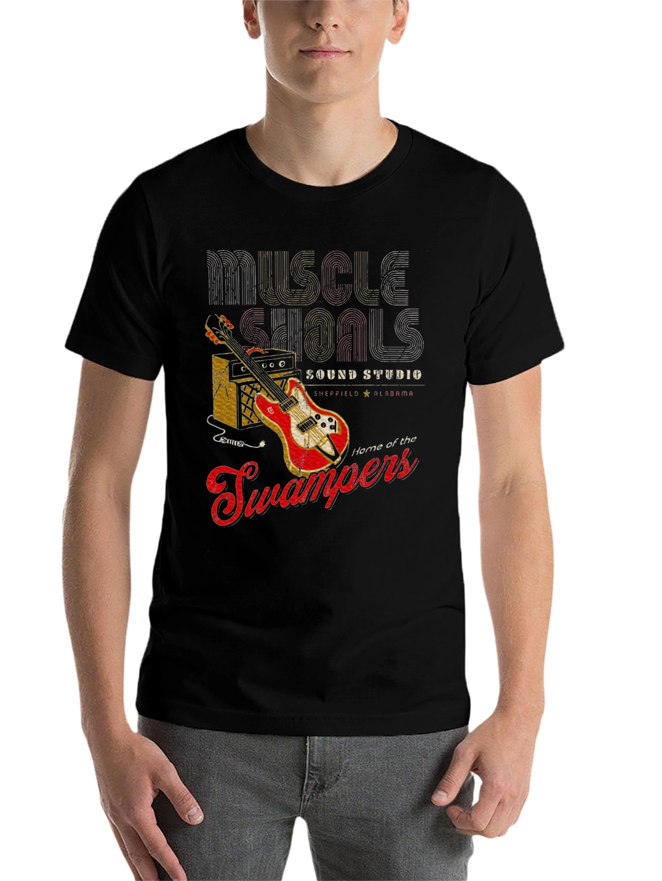 Black Muscle Shoals Sound Studio Guitar Graphic T-Shirt view 7