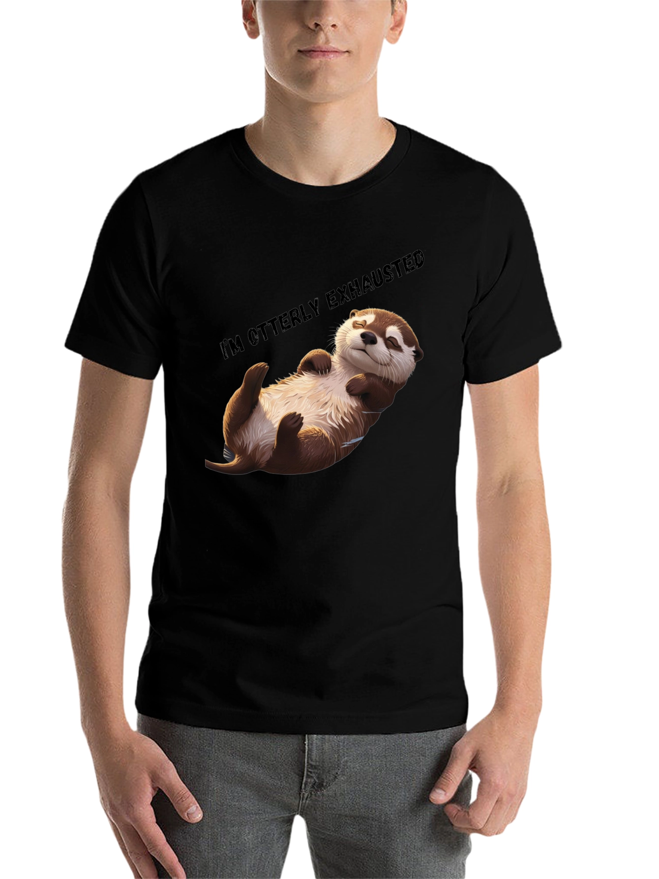 Black Otterly Exhausted T-Shirt - Comfy Casual Wear view 7