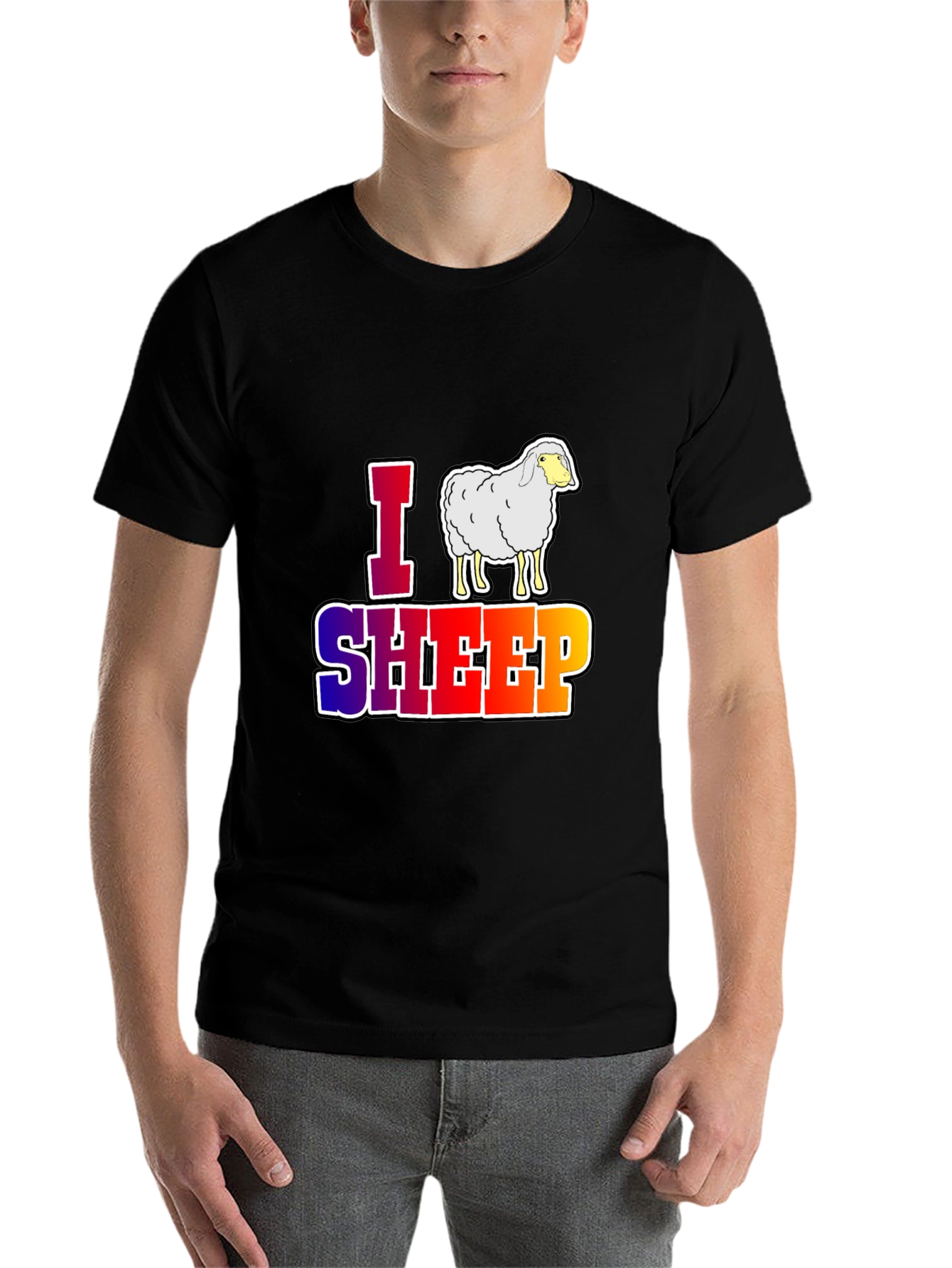 Black I Love Sheep Graphic T-Shirt - Unique Animal Lover Design view 7