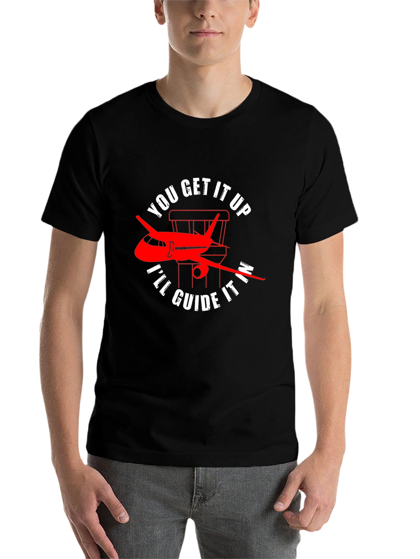 Black Pilot Guide Airplane T-Shirt view 7