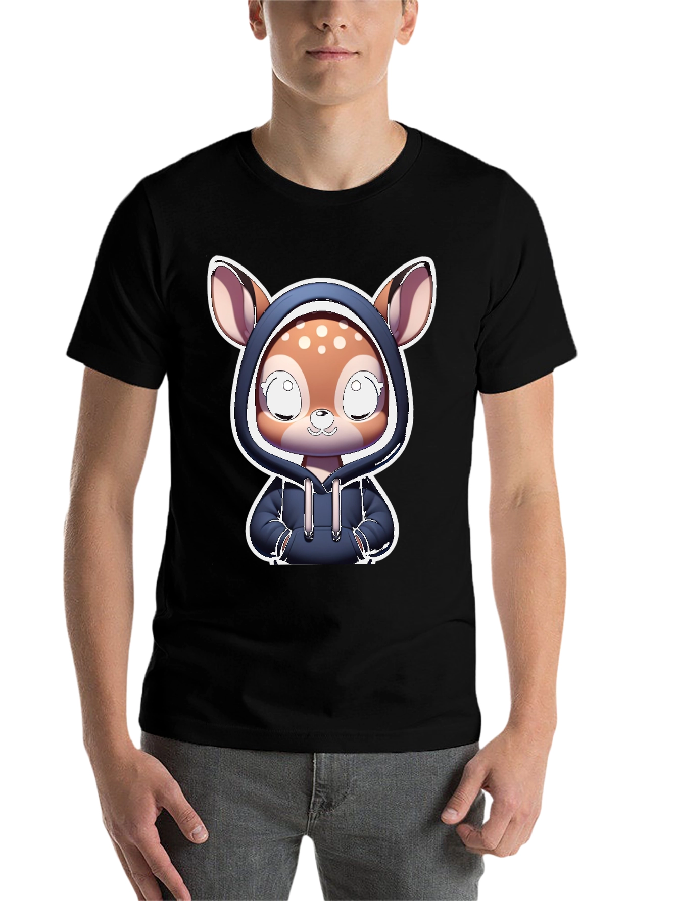 Black Cute Deer Hoodie T-Shirt view 7