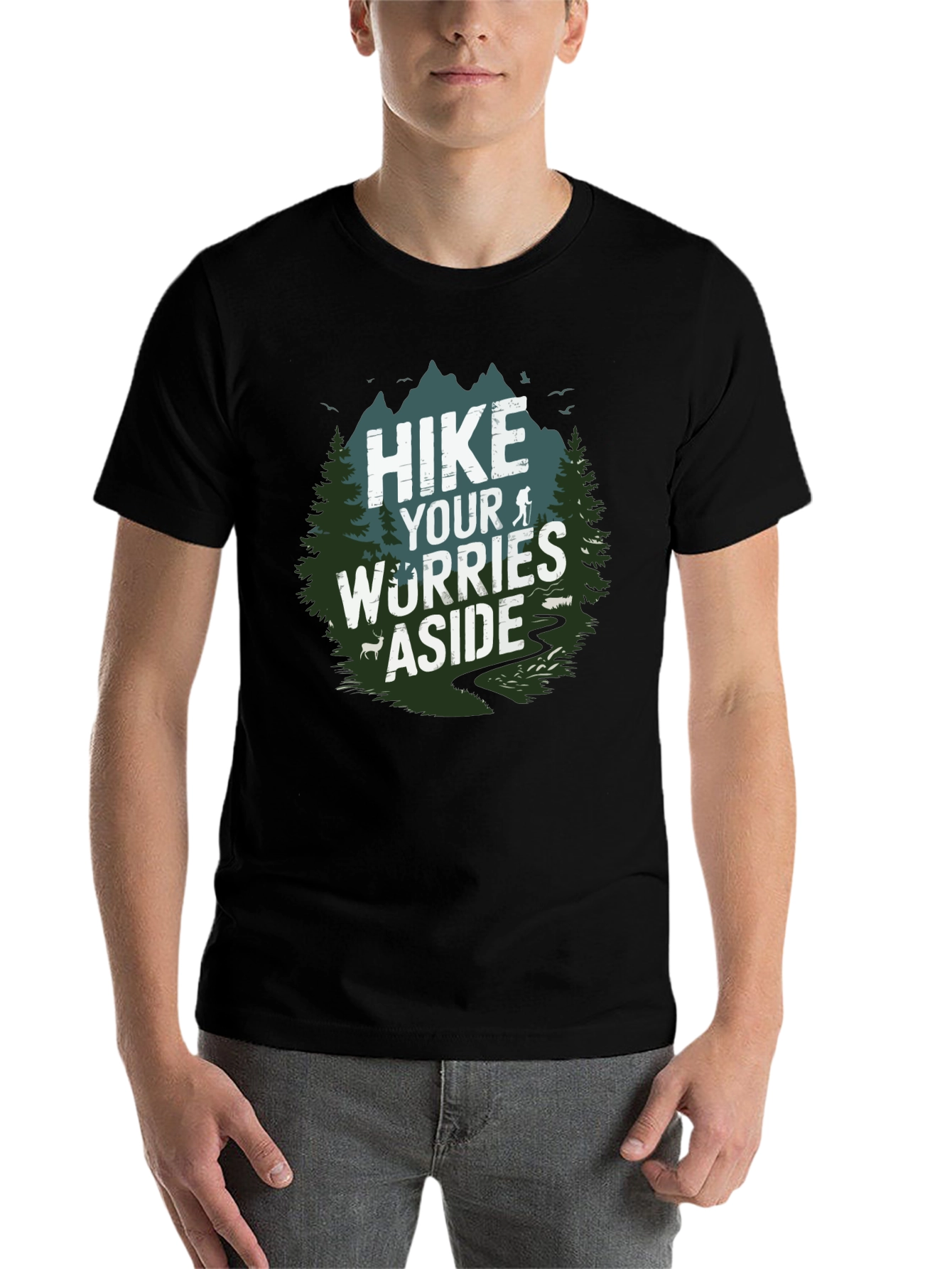 Black Hike Your Worries Aside Tee view 7