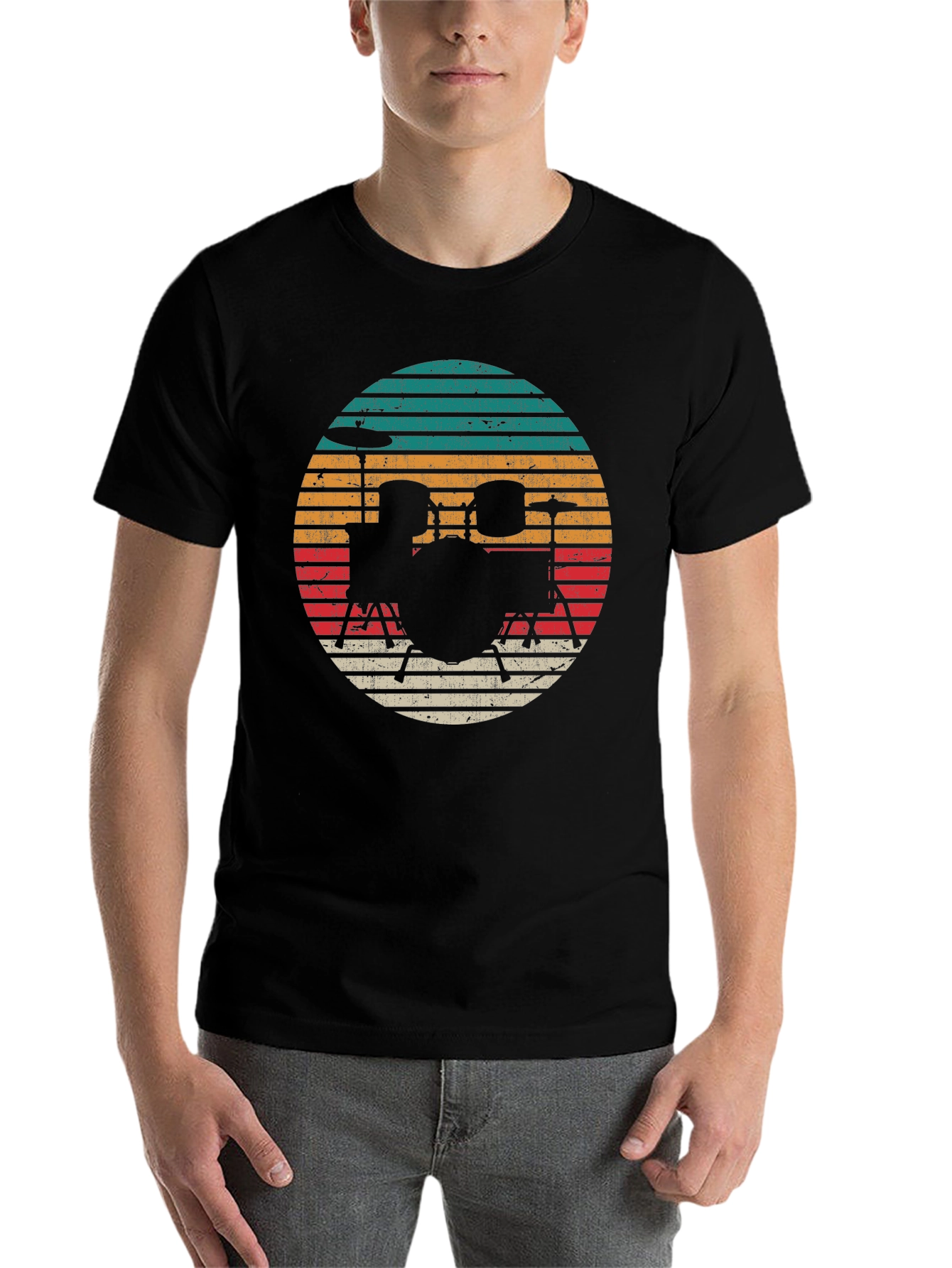 Black Retro Drum Set Graphic Tee - Black view 7