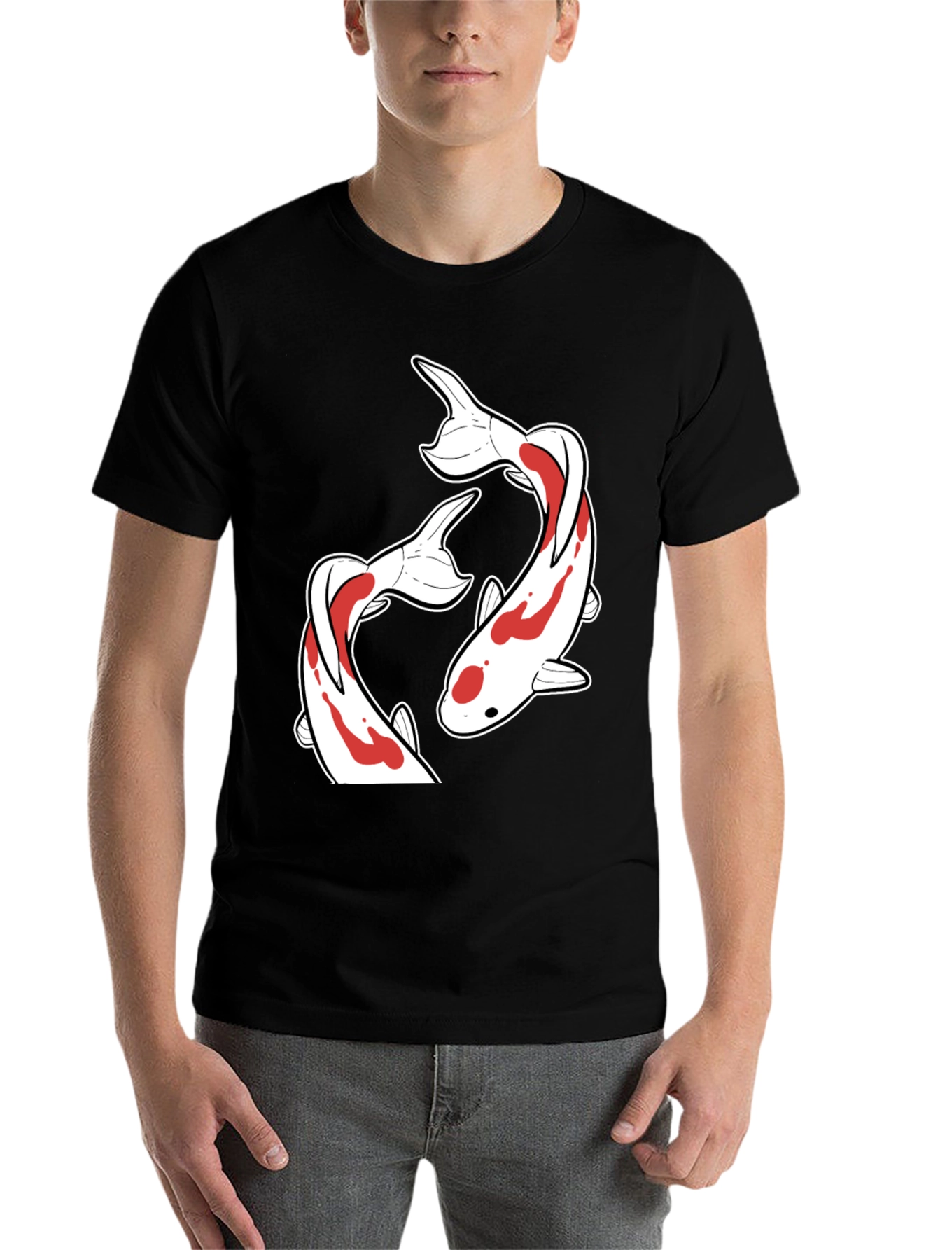Black Koi Fish Graphic T-Shirt - Black Crew Neck view 7