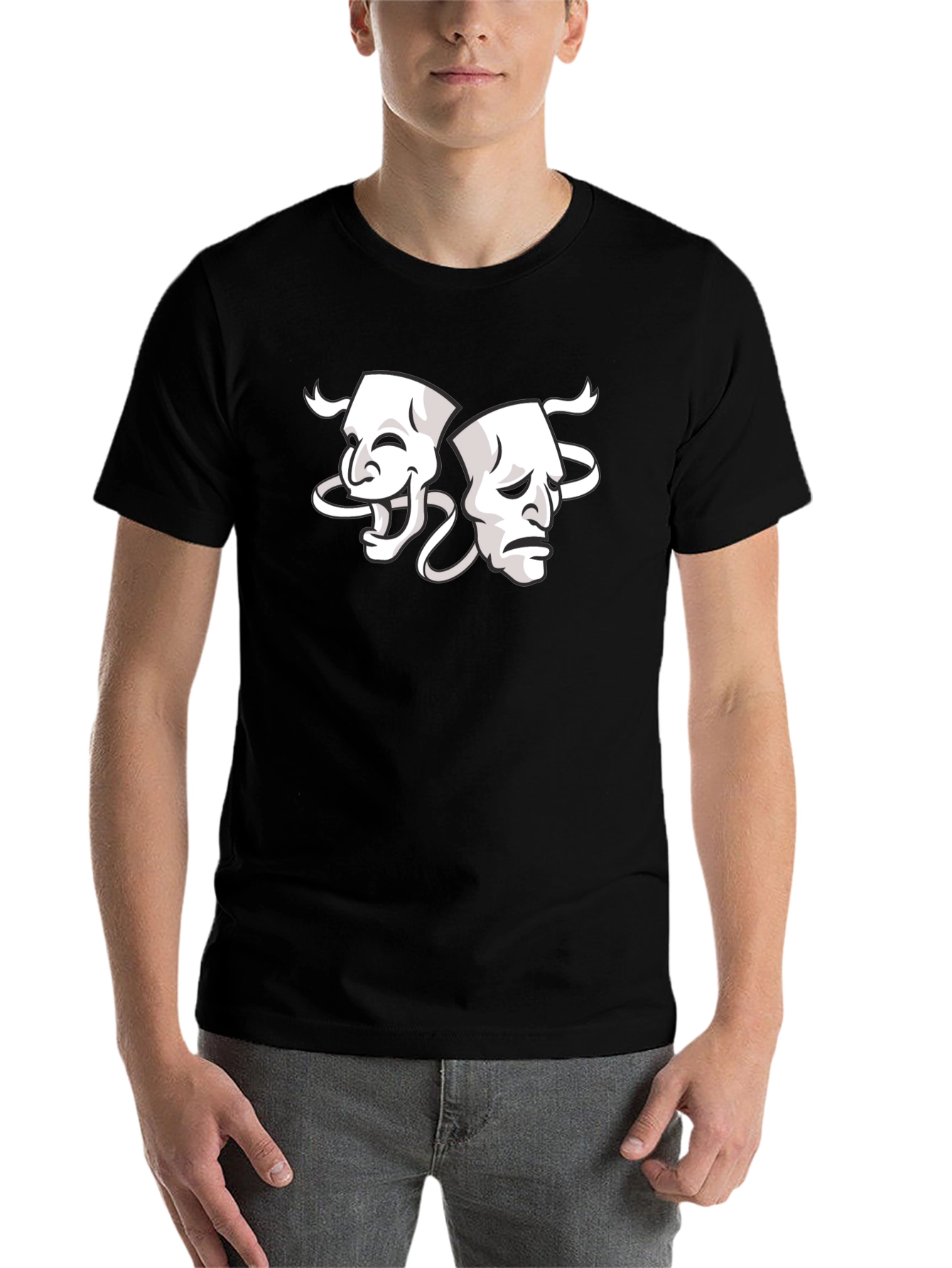 Black Comedy and Tragedy Masks Graphic Tee view 7