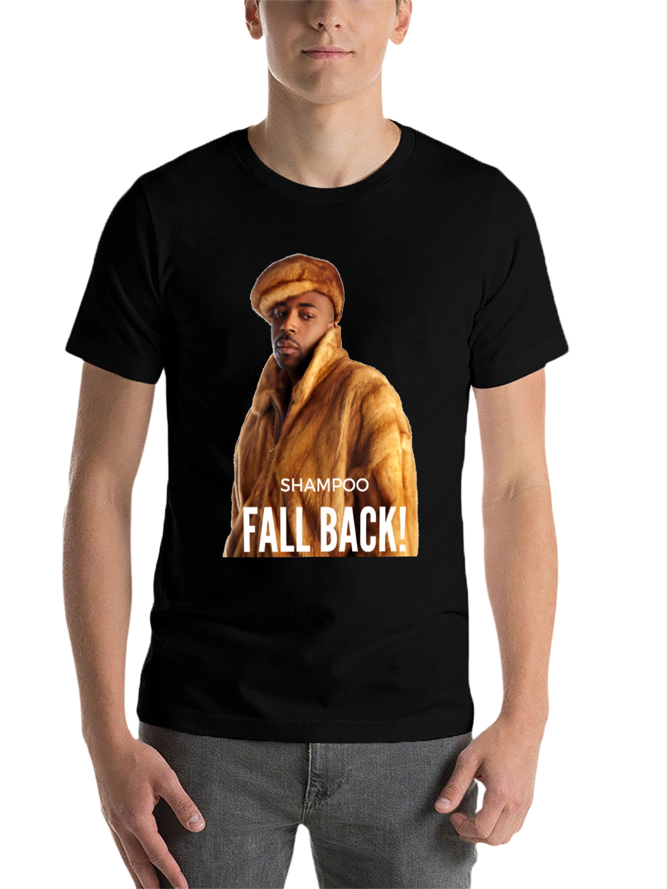 Black "Shampoo Fall Back!" Graphic T-Shirt view 7