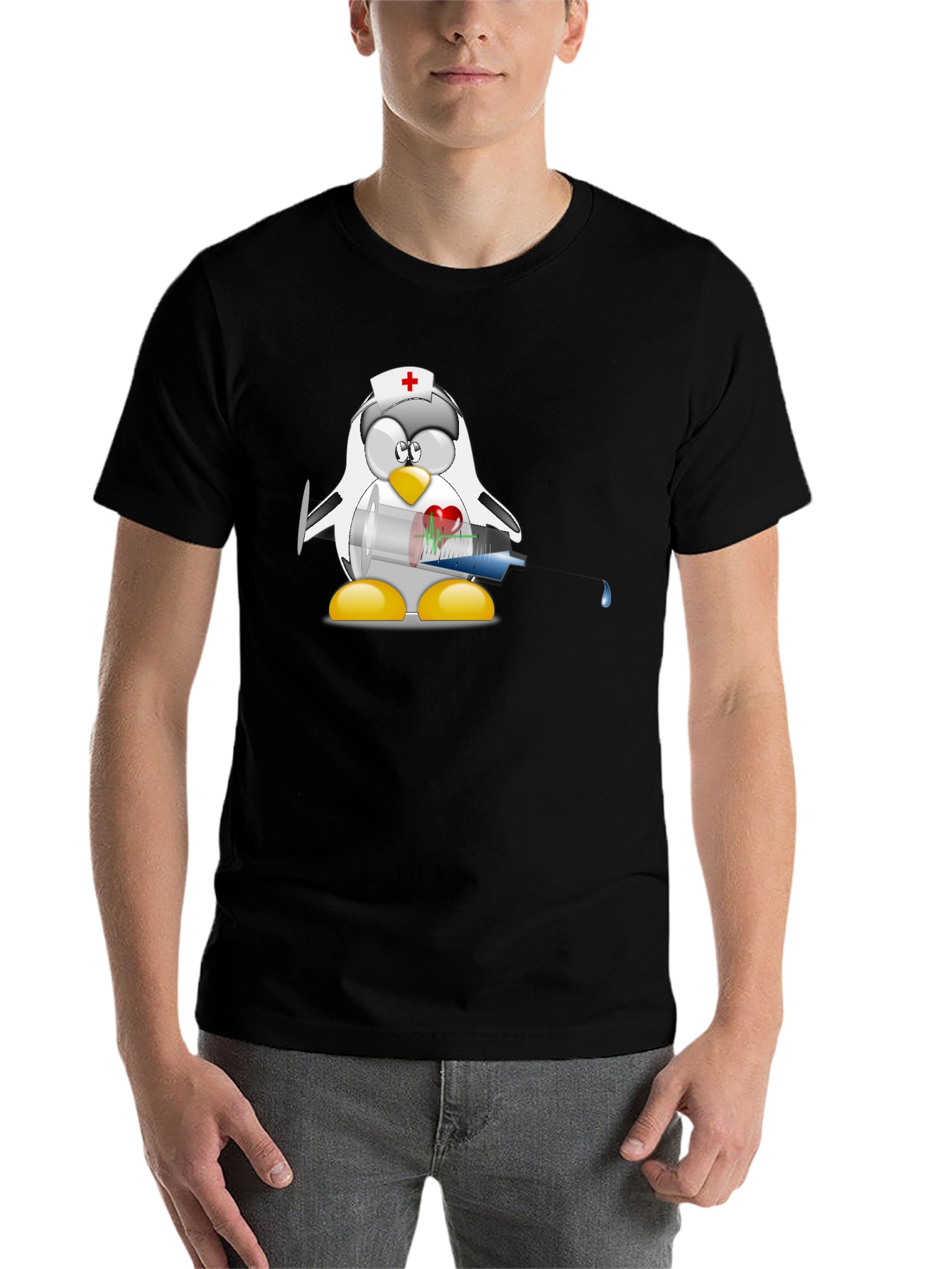 Black Nurse Penguin T-Shirt - Black Cotton Tee view 7