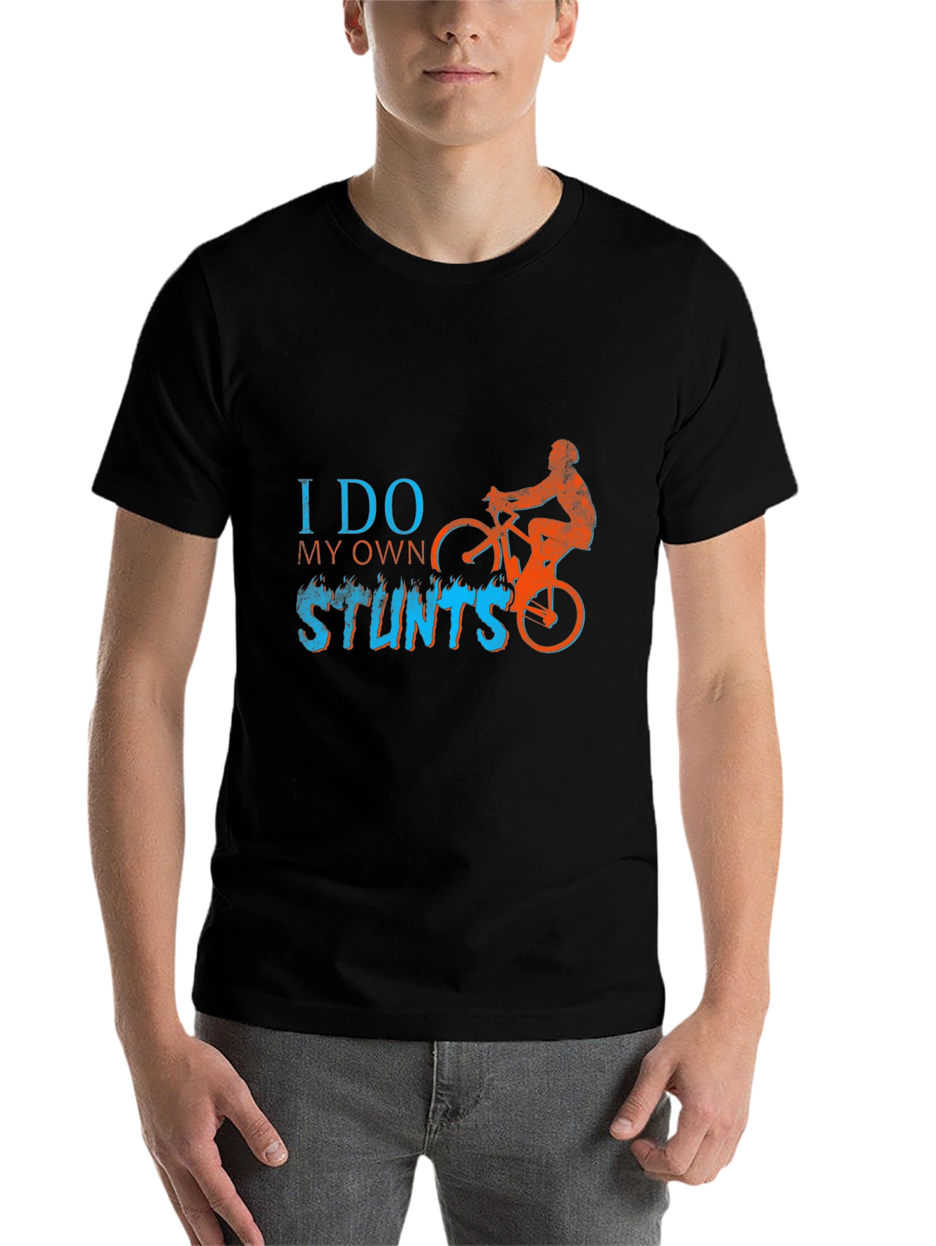 Black I Do My Own Stunts T-Shirt - Biker Design view 7