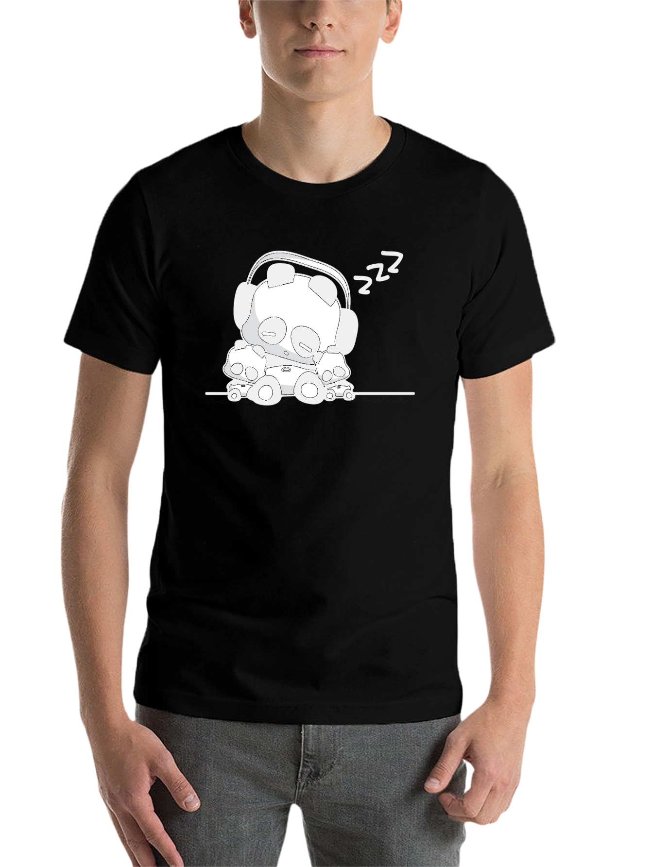 Black Sleepy Robot Graphic Black T-Shirt view 7