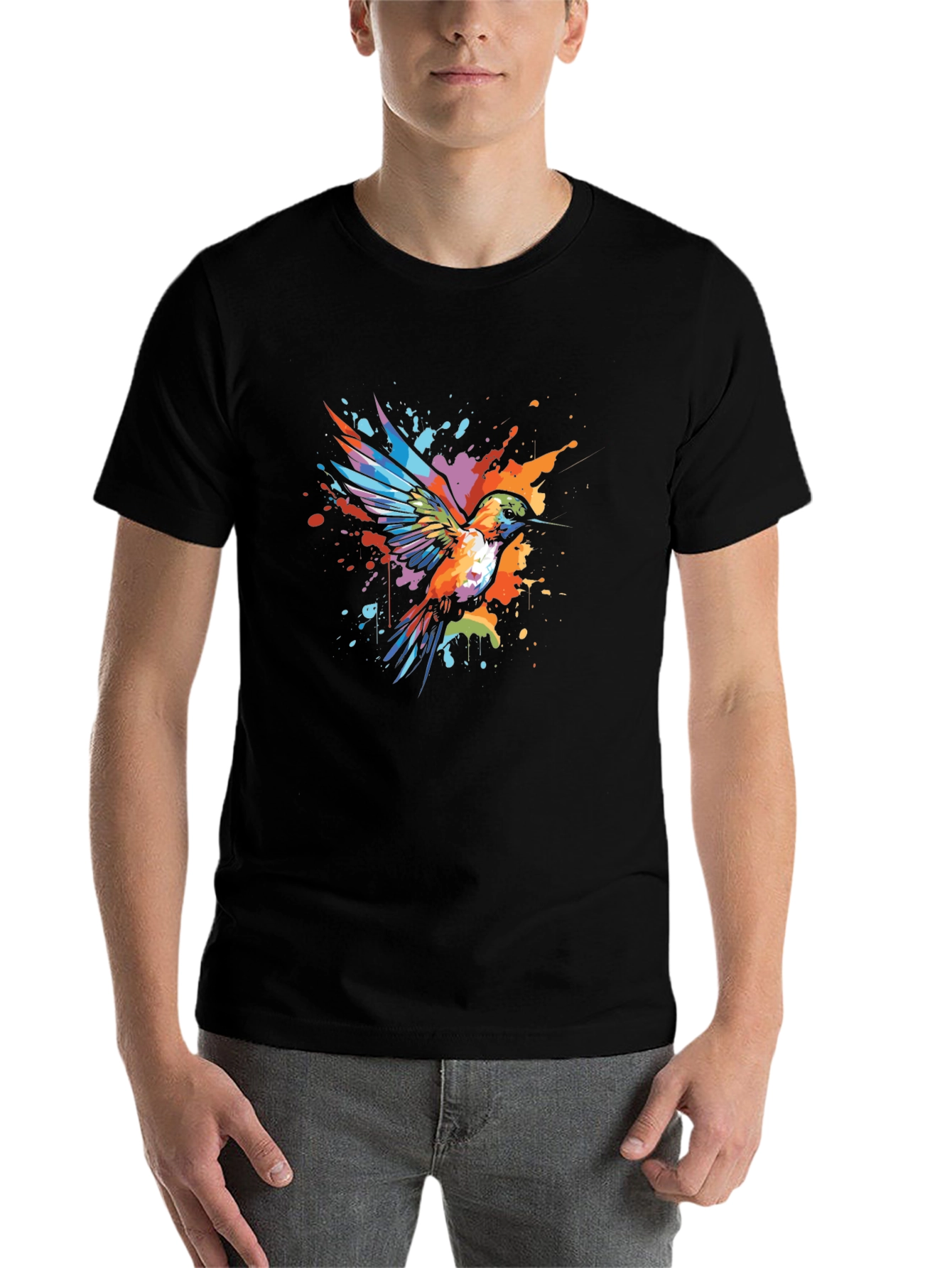 Black Hummingbird Splatter Art Graphic Tee - Unique Design view 7