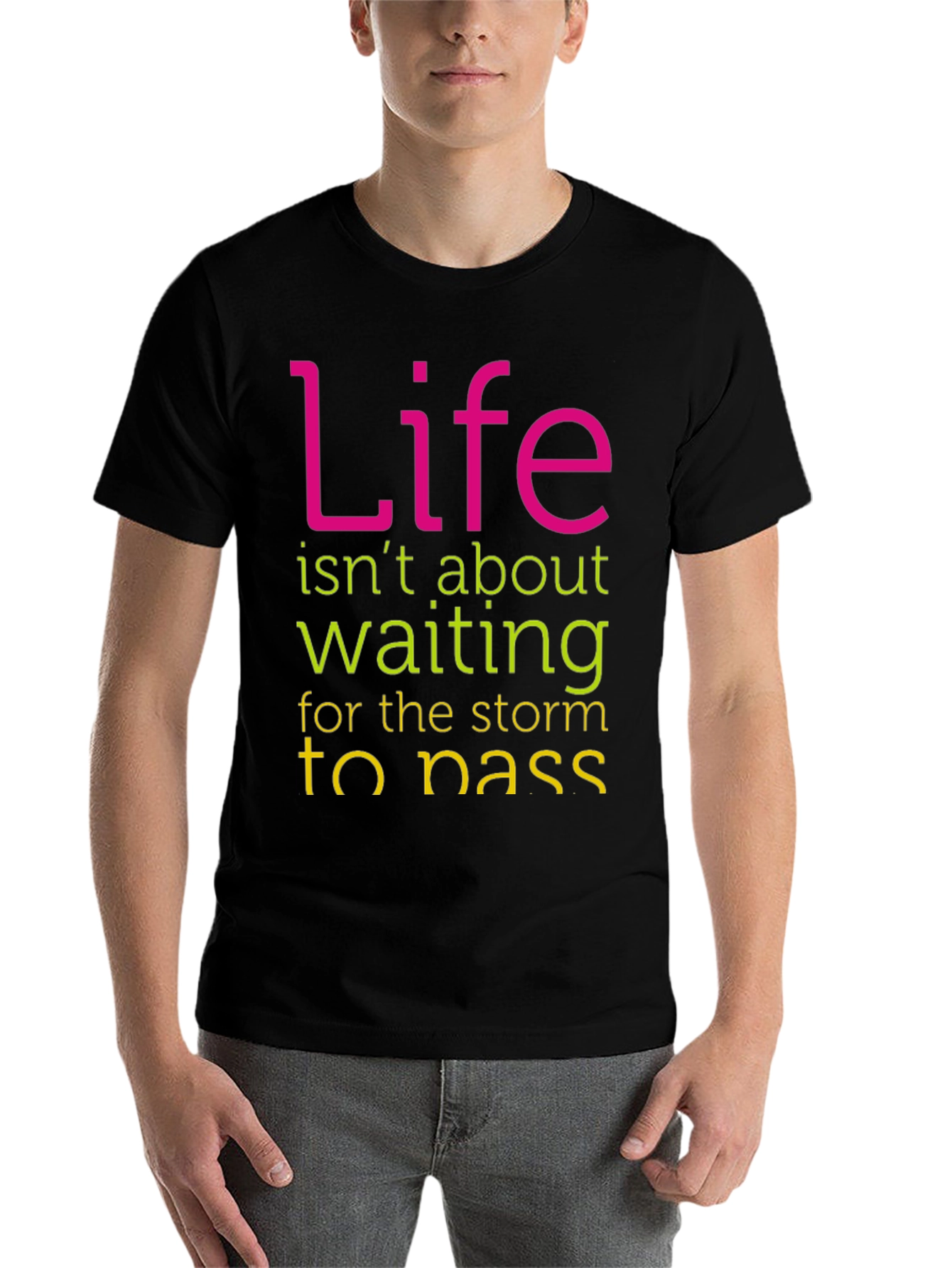 Black Inspirational Graphic T-Shirt - Life Isn't About Waiting view 7
