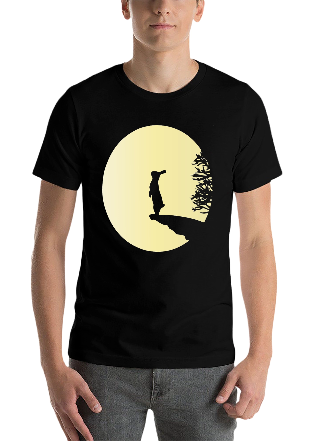 Black Silhouette Rabbit on Moon T-Shirt view 7
