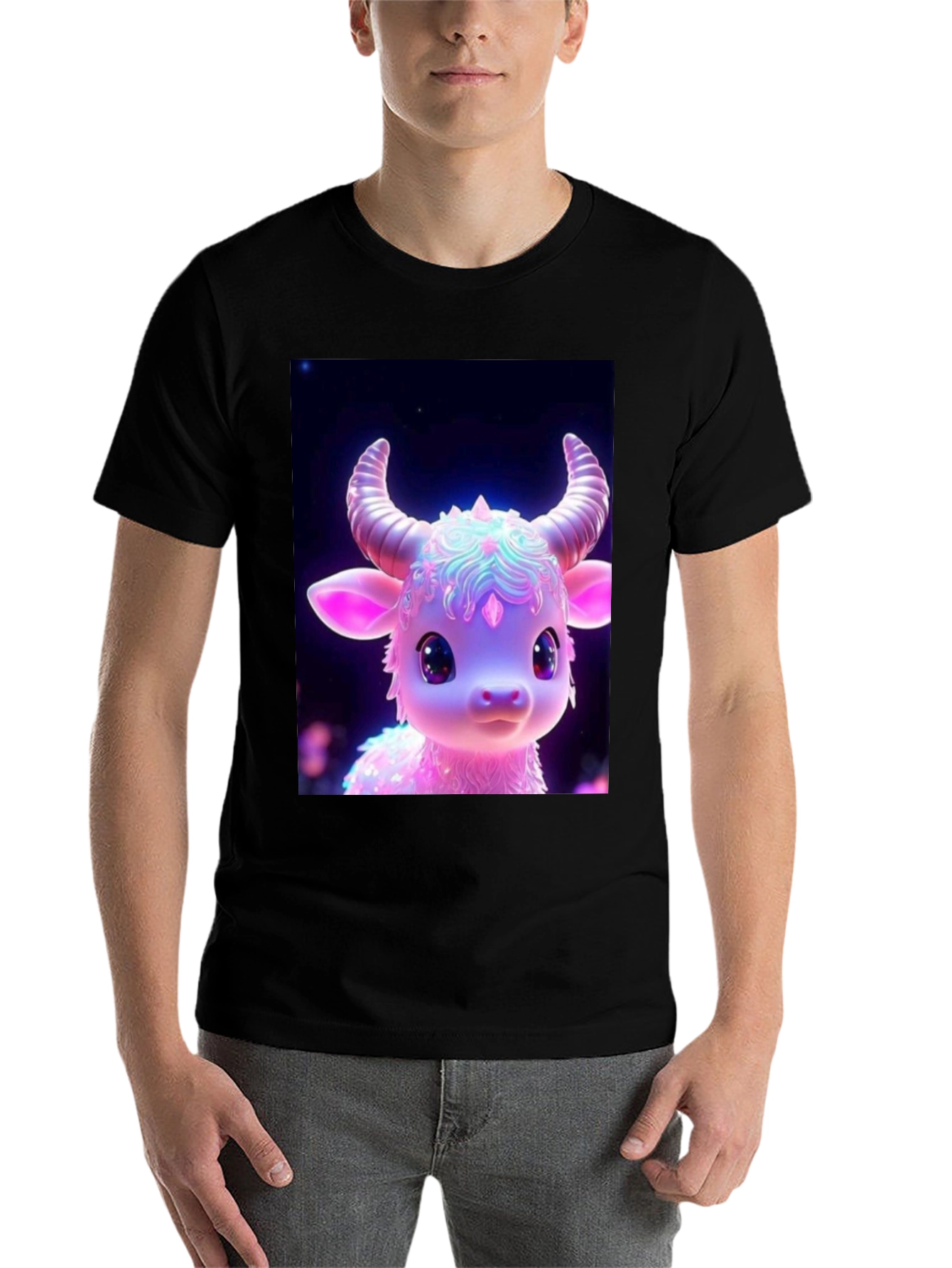 Black Cute Cartoon Cow Graphic Tee - Black view 7