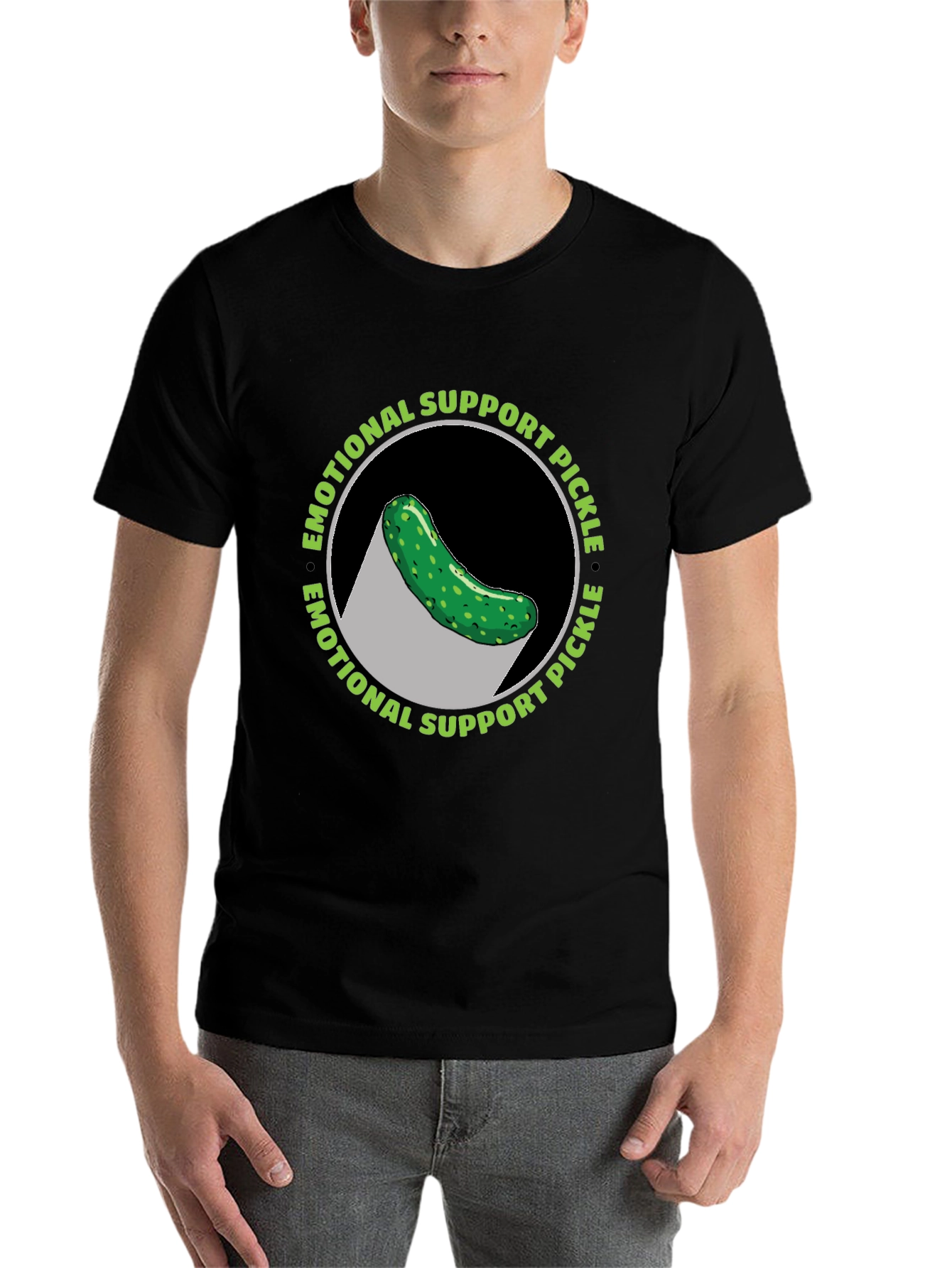 Black Emotional Support Pickle T-Shirt - Funny Graphic Tee view 7