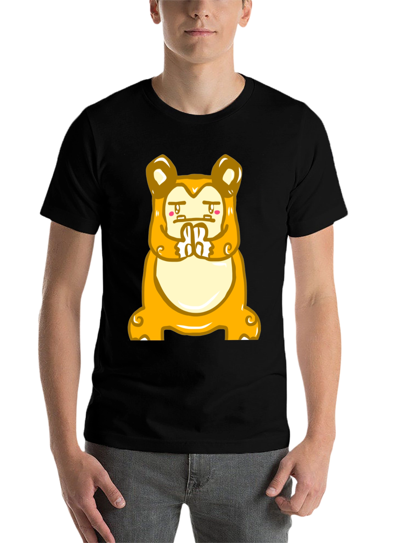 Black Funny Meditating Cartoon Character T-Shirt view 7