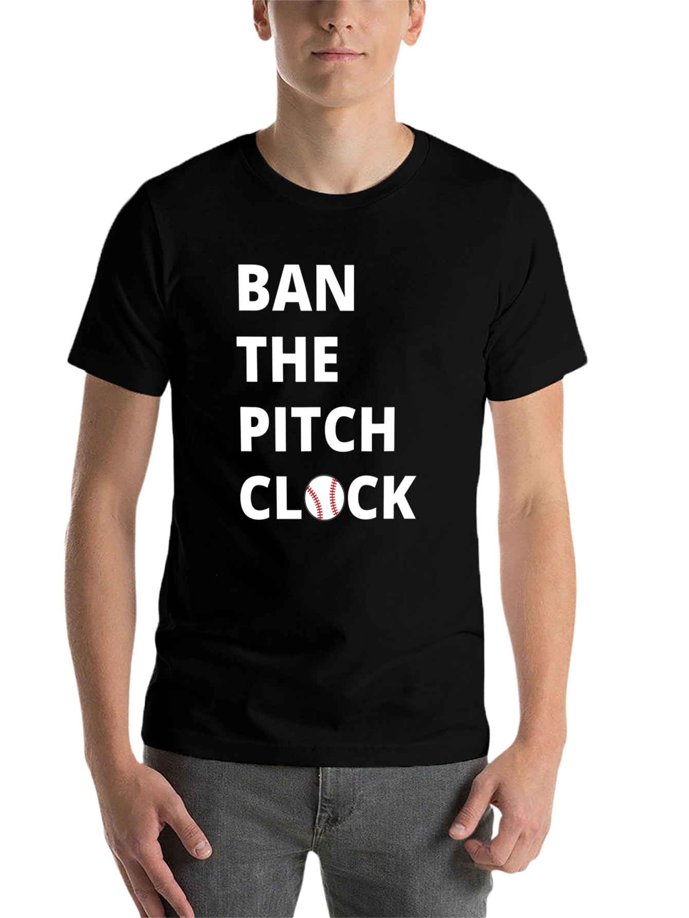 Black Ban the Pitch Clock Baseball Tee view 7