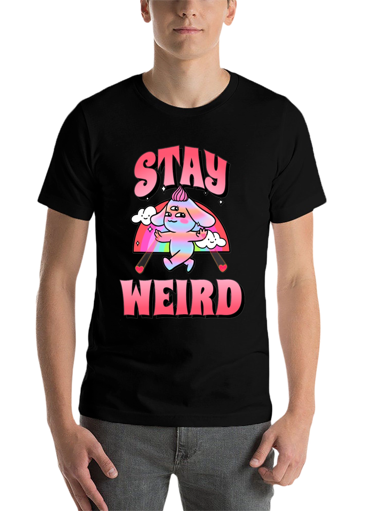Black Stay Weird Graphic Tee - Black Cotton Blend Shirt view 7