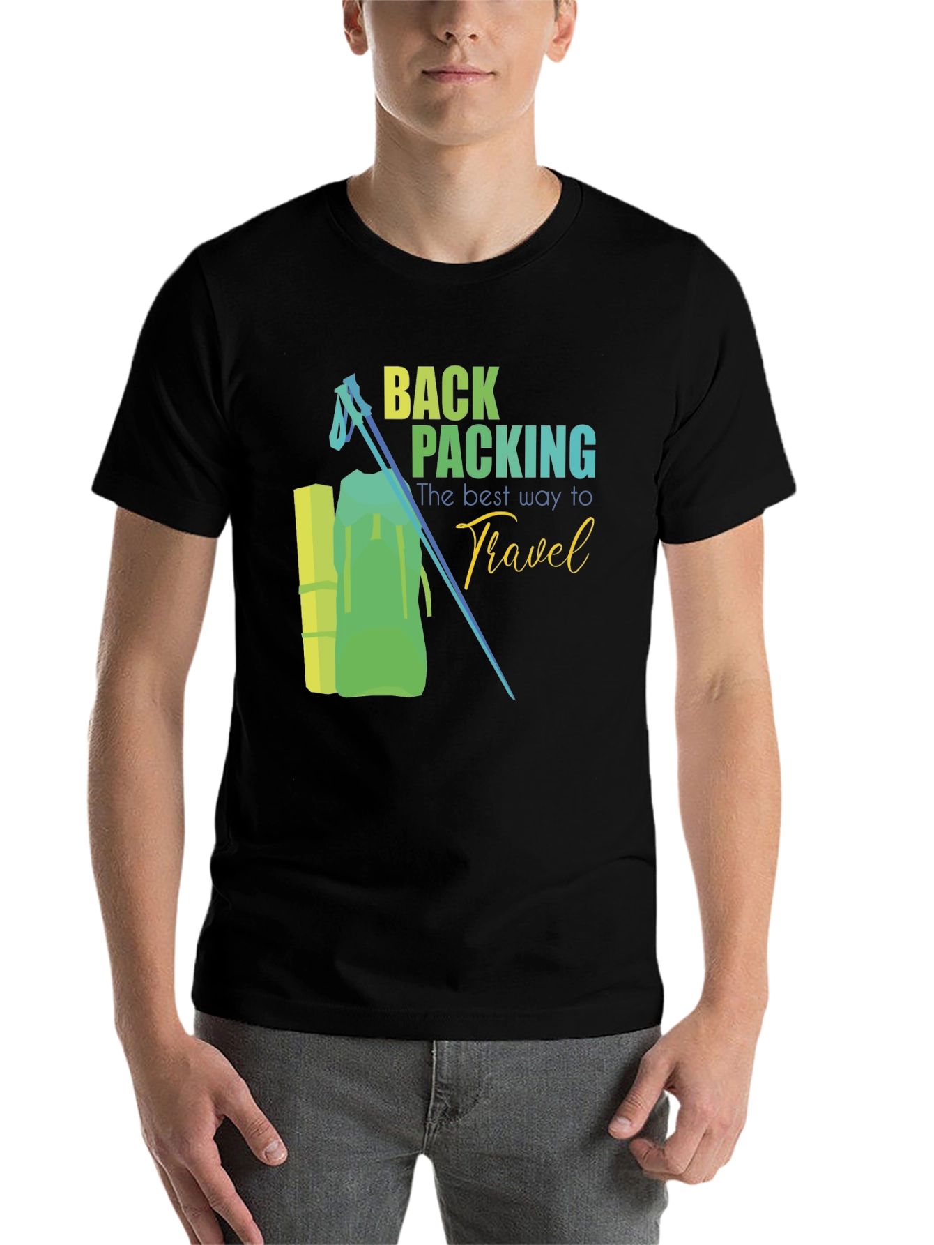 Black Backpacking Travel Graphic Tee - Outdoor Adventure Shirt view 7