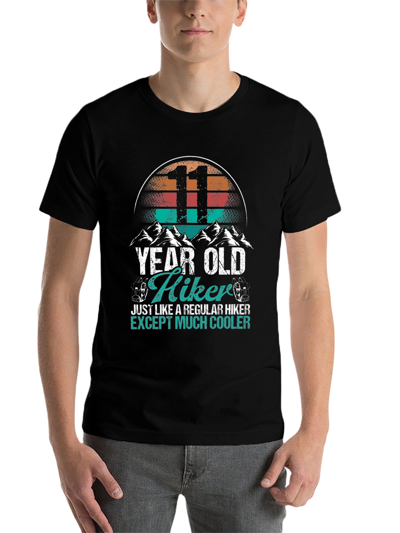 Black 11 Year Old Hiker T-Shirt - Cool Hiking Tee view 7