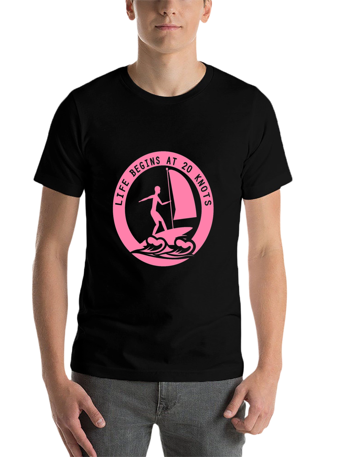Black Life Begins at 20 Knots T-Shirt - Windsurfing Tee view 7