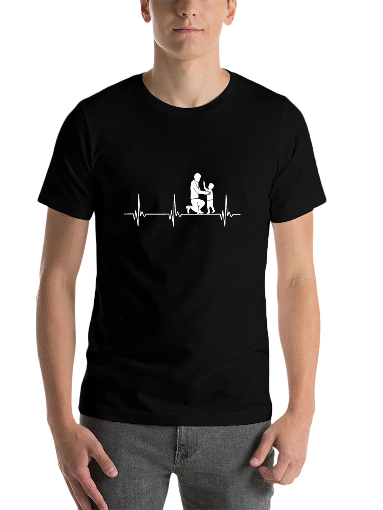 Black Father & Child Heartbeat Black T-Shirt view 7