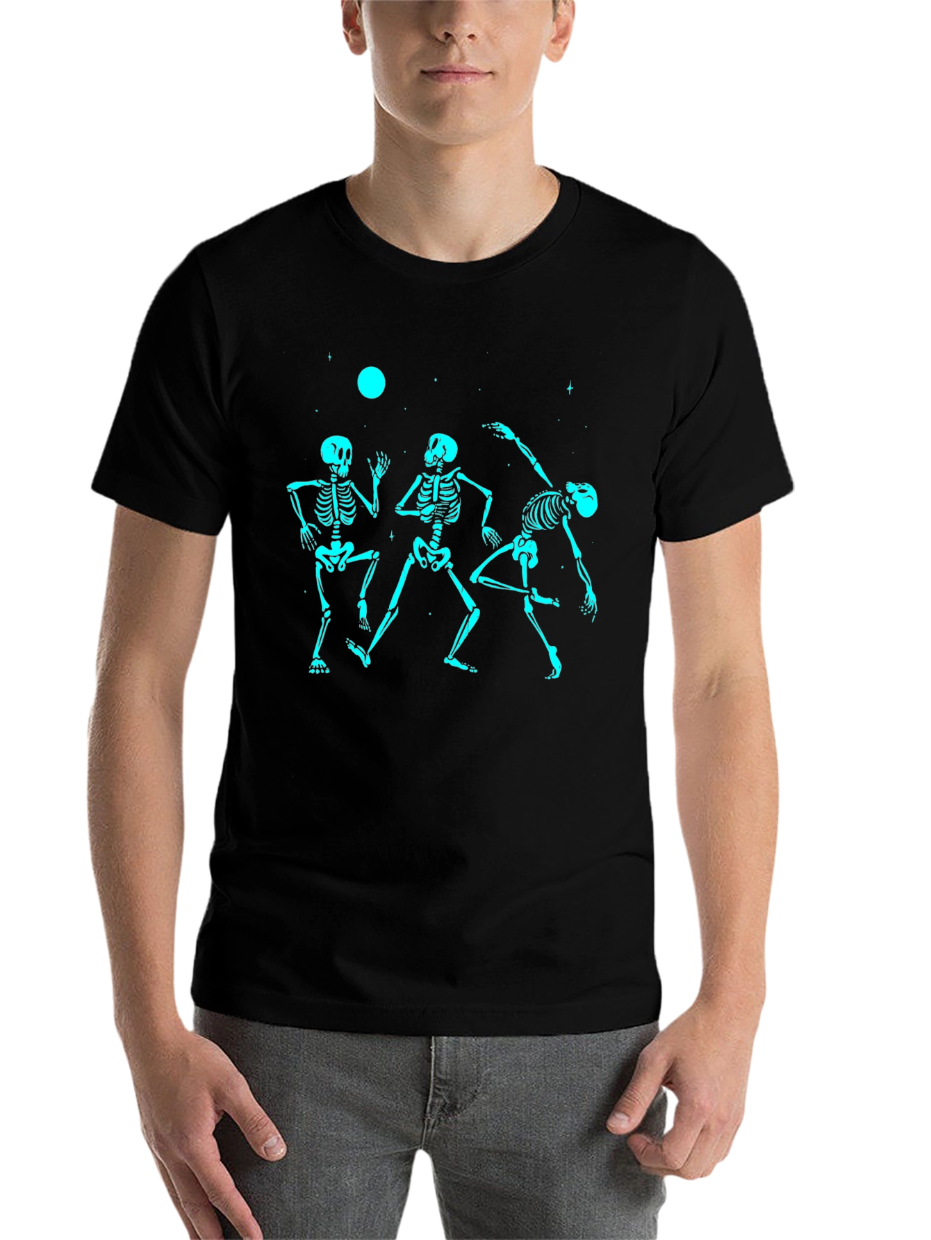 Black Dancing Skeleton Graphic Tee - Cool and Comfortable view 7