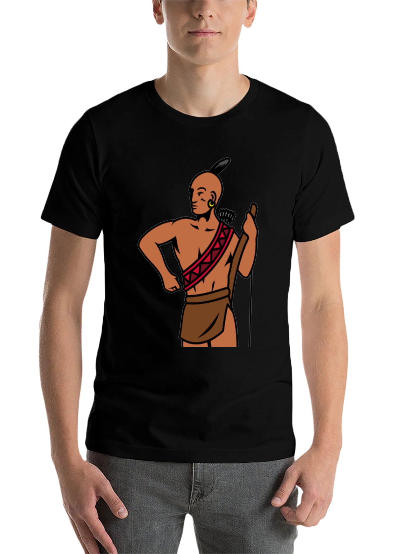 Black Native American Warrior Graphic Tee - Black view 7