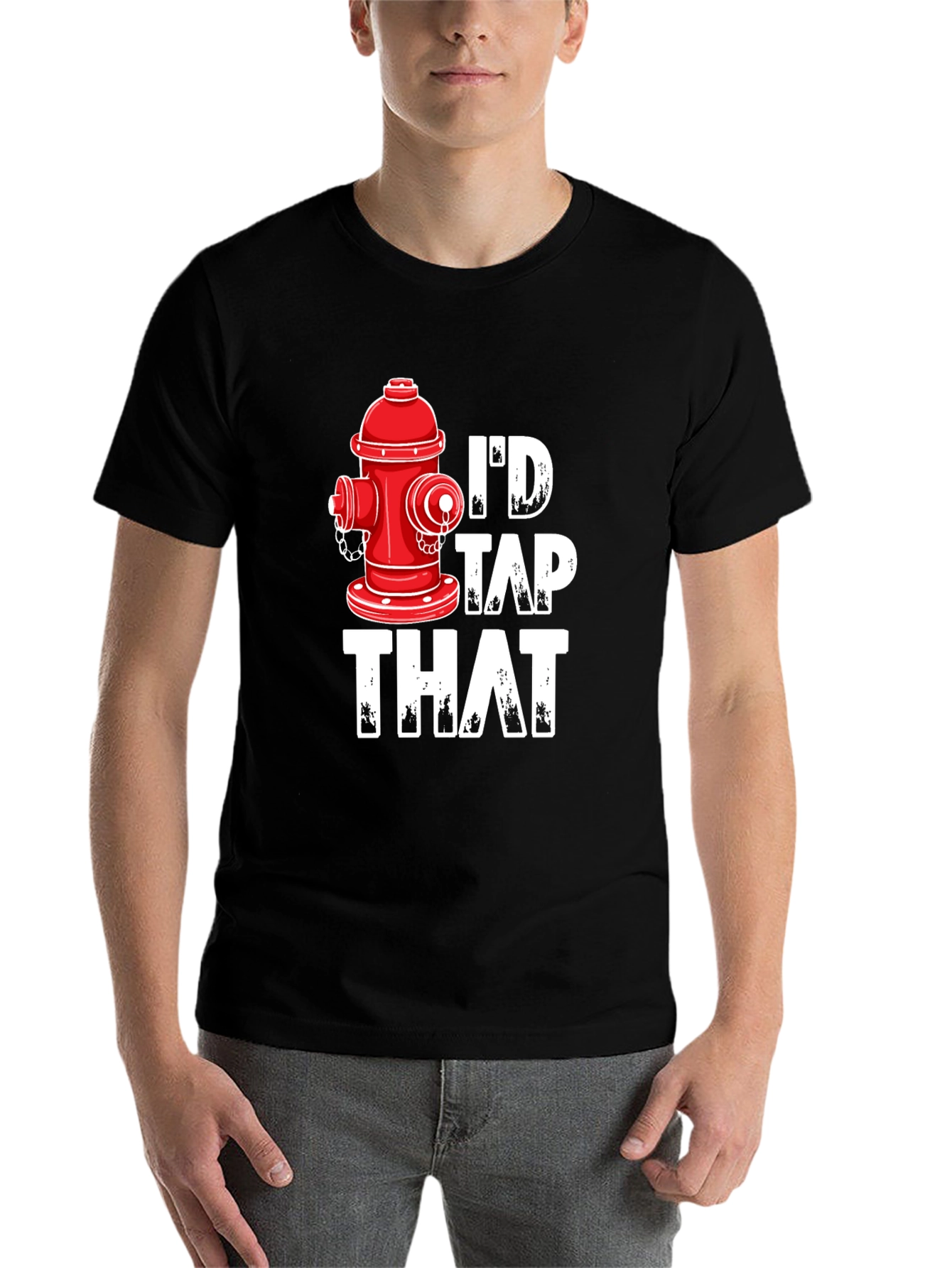 Black I'd Tap That Fire Hydrant T-Shirt - Funny Graphic Tee view 7