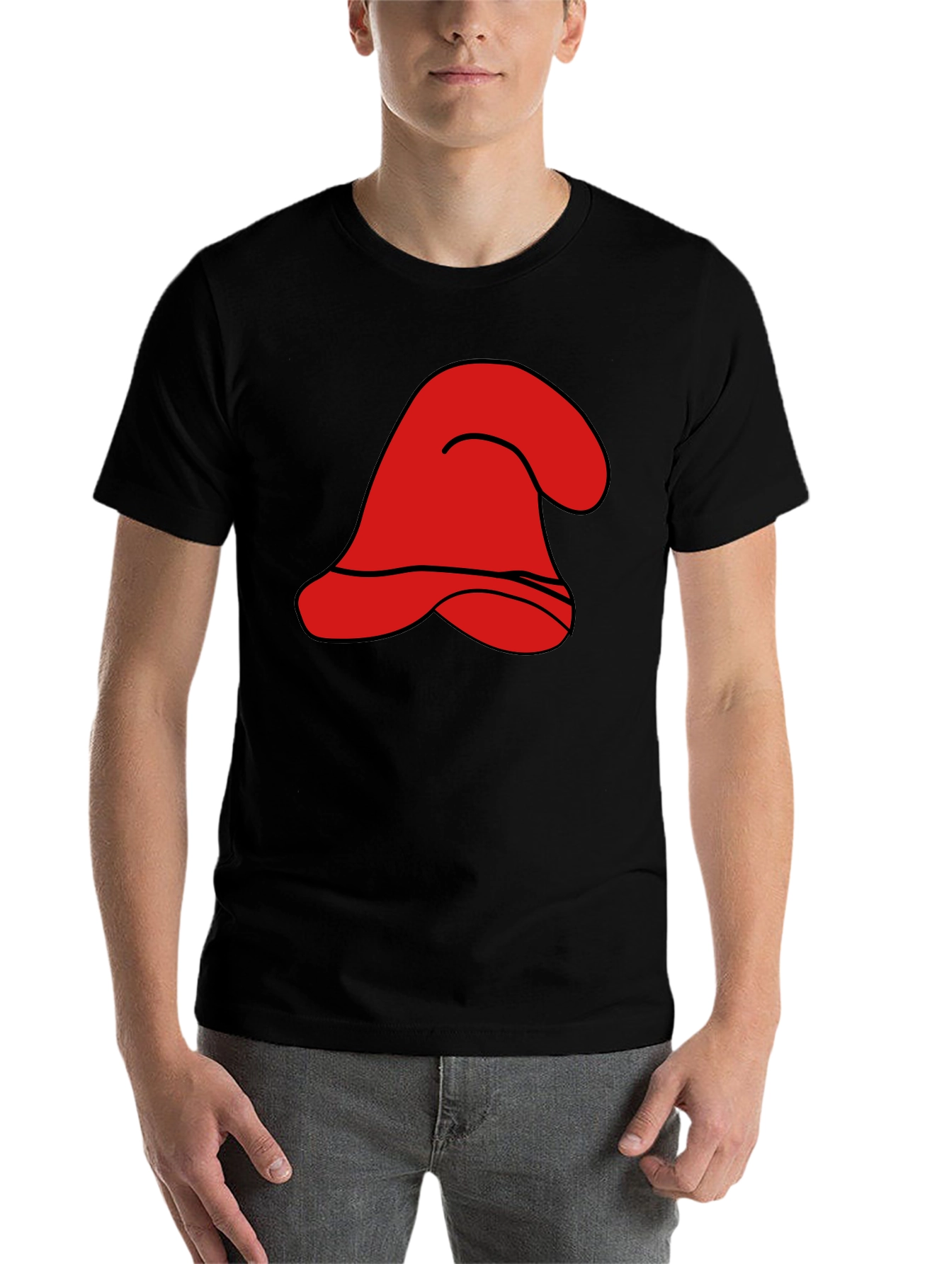 Black Red Cartoon Hat Graphic Black T-Shirt view 7