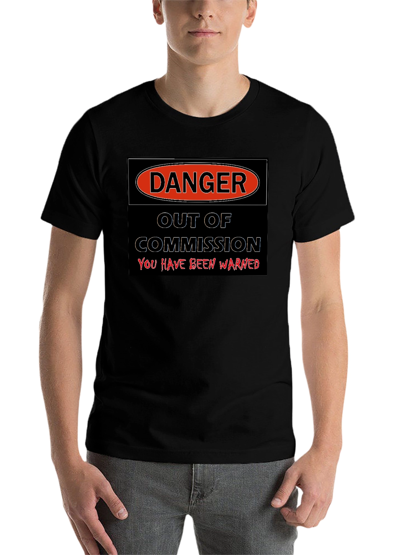 Black Danger Out of Commission Warning T-Shirt view 7