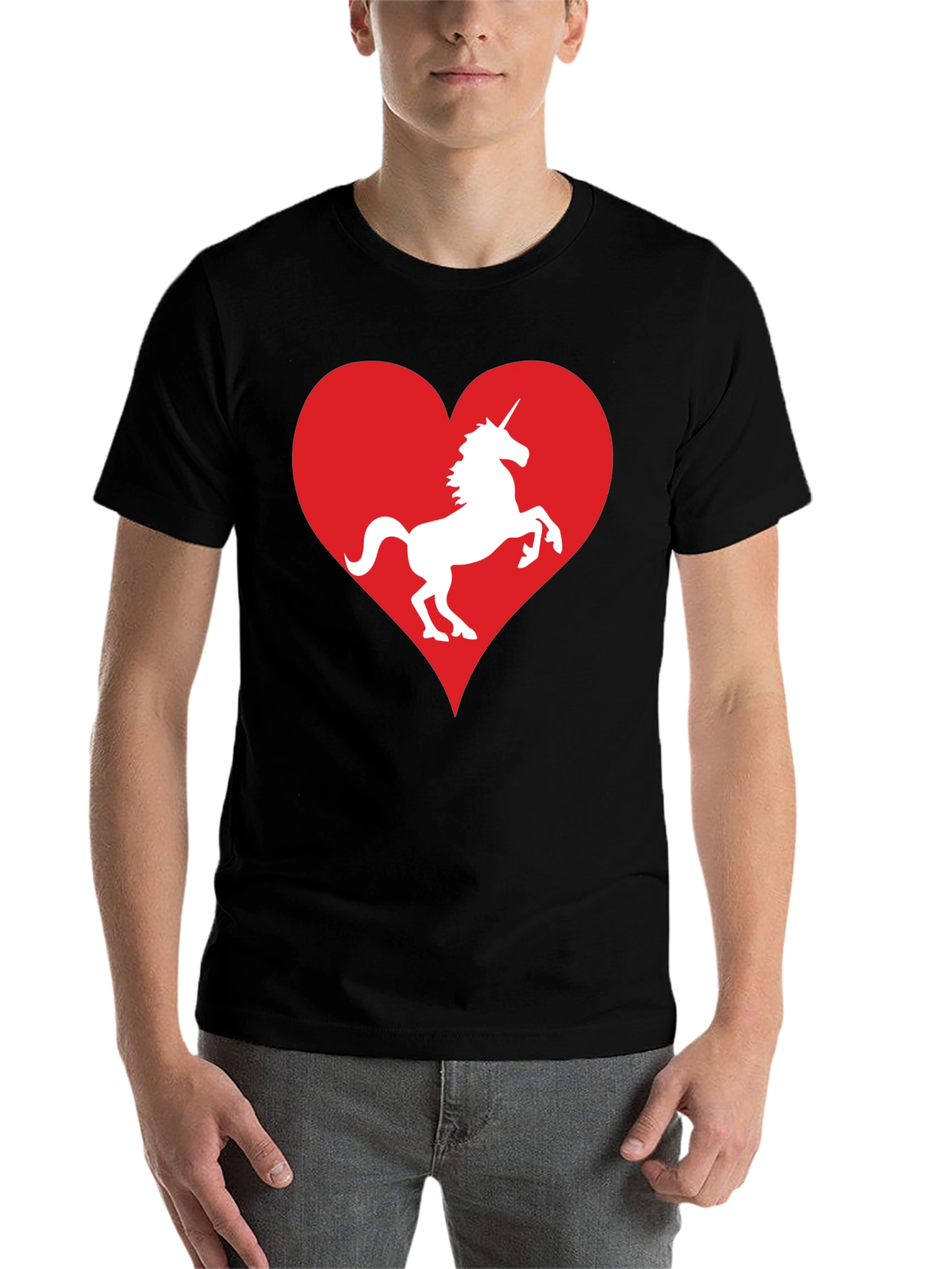 Black Unicorn Heart Graphic Tee - Black Cotton T-Shirt view 7