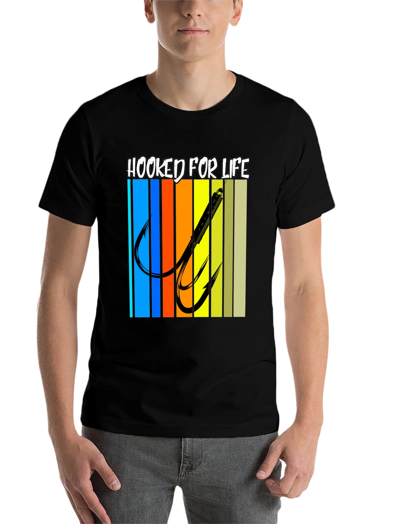 Black Hooked for Life Fishing T-Shirt view 7
