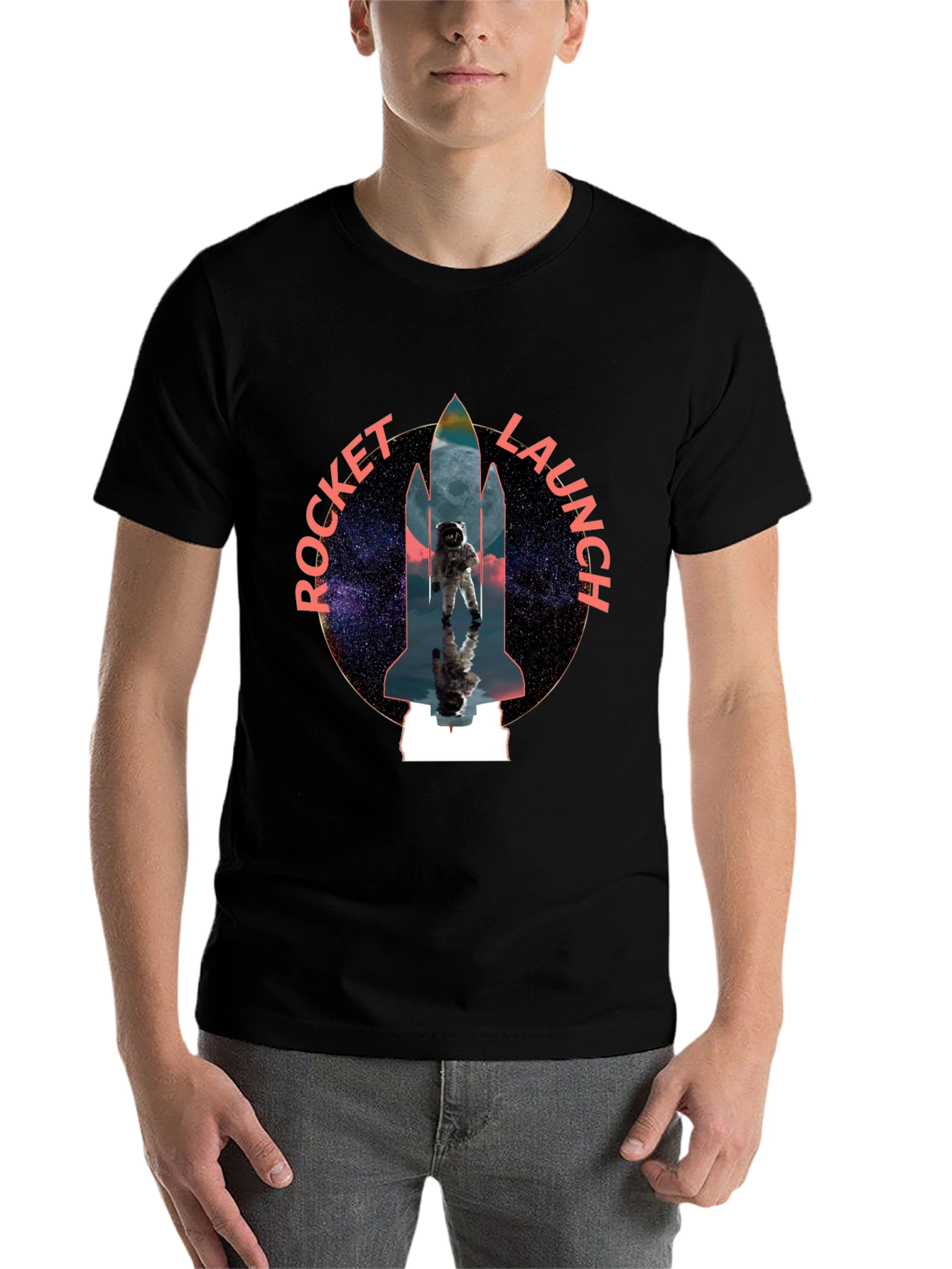 Black Rocket Launch Graphic Tee - Space Astronaut Design view 7