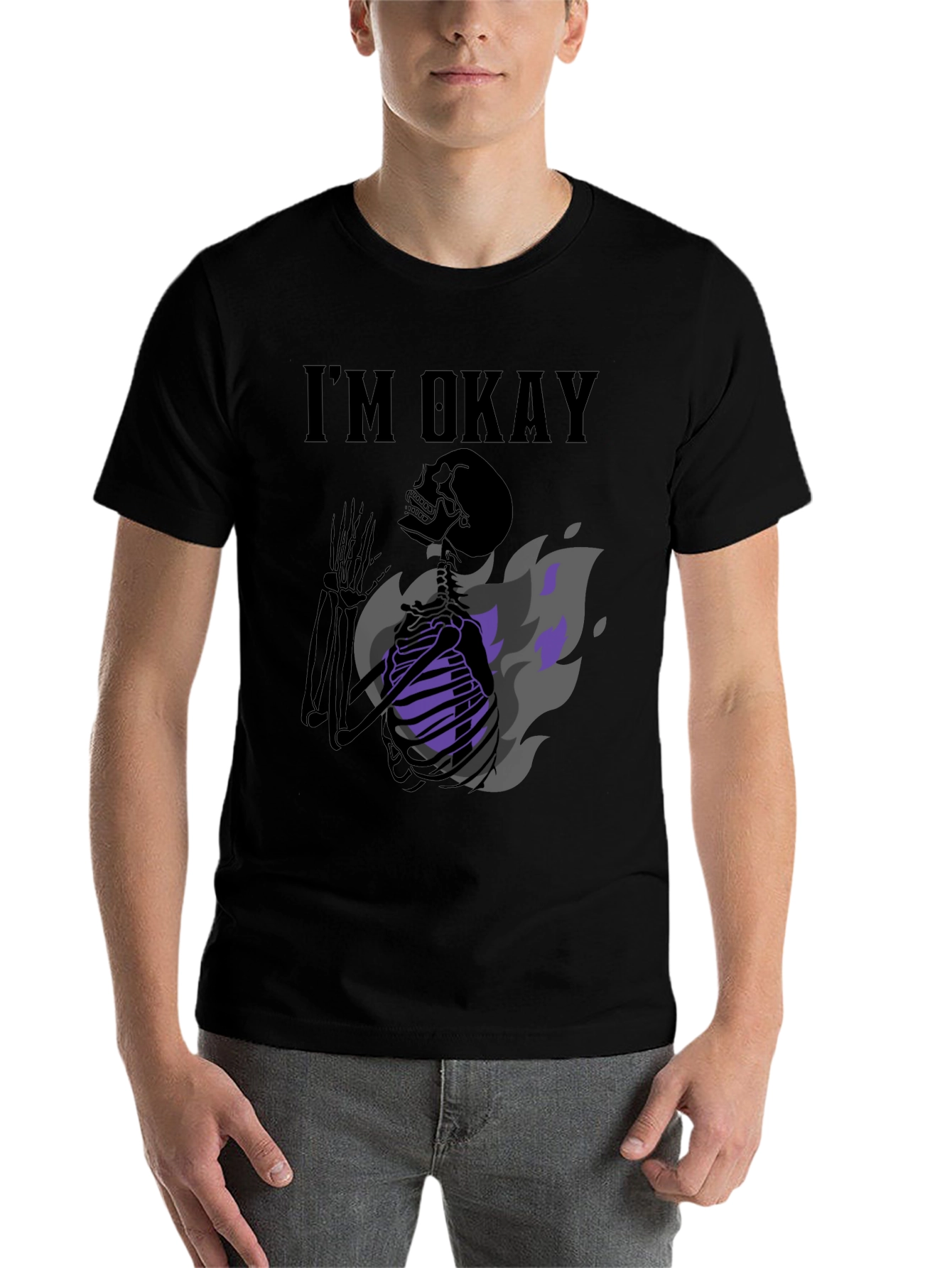 Black I'm Okay Skeleton Graphic Tee - Black view 7