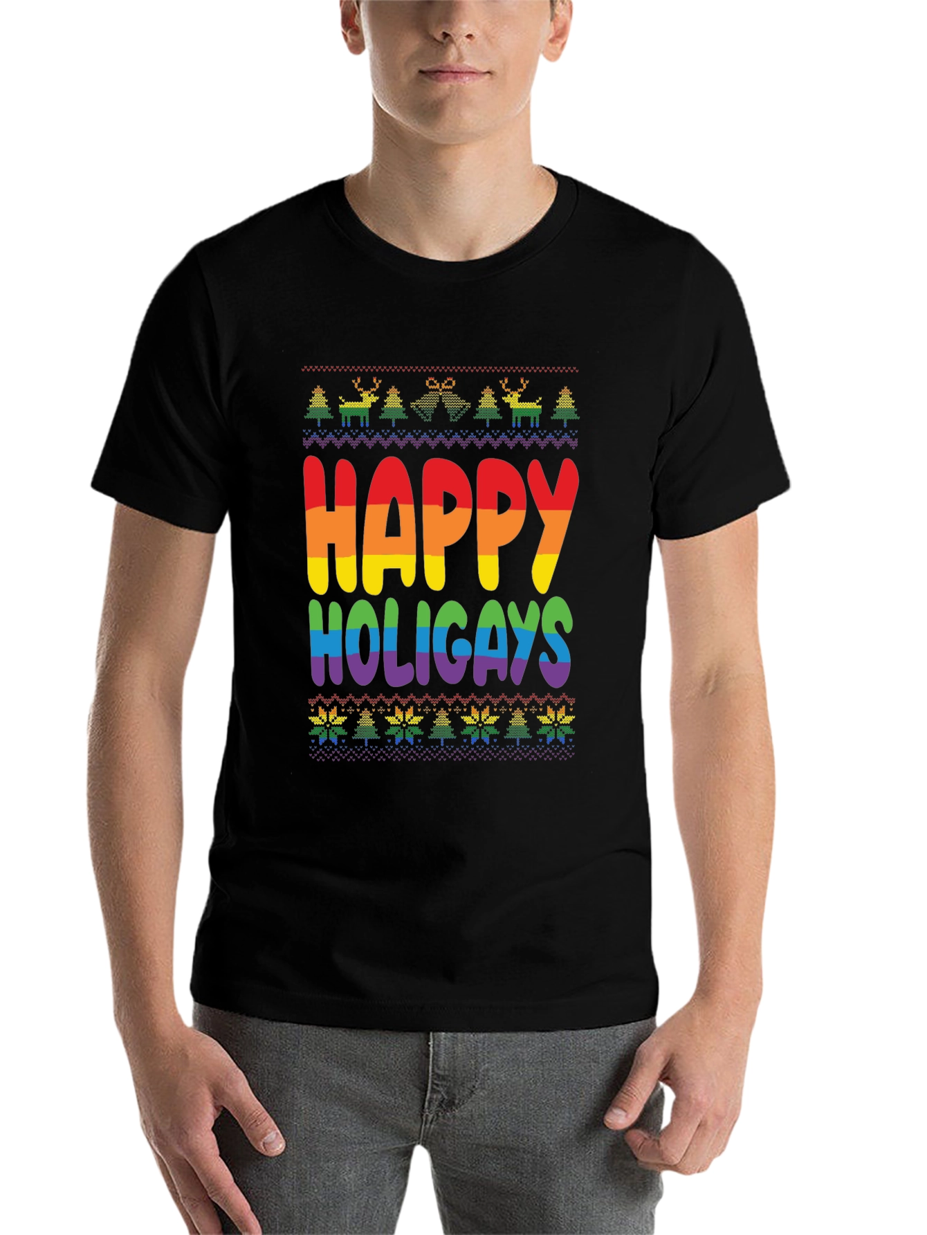 Black Happy Holigays Rainbow Knit T-Shirt view 7