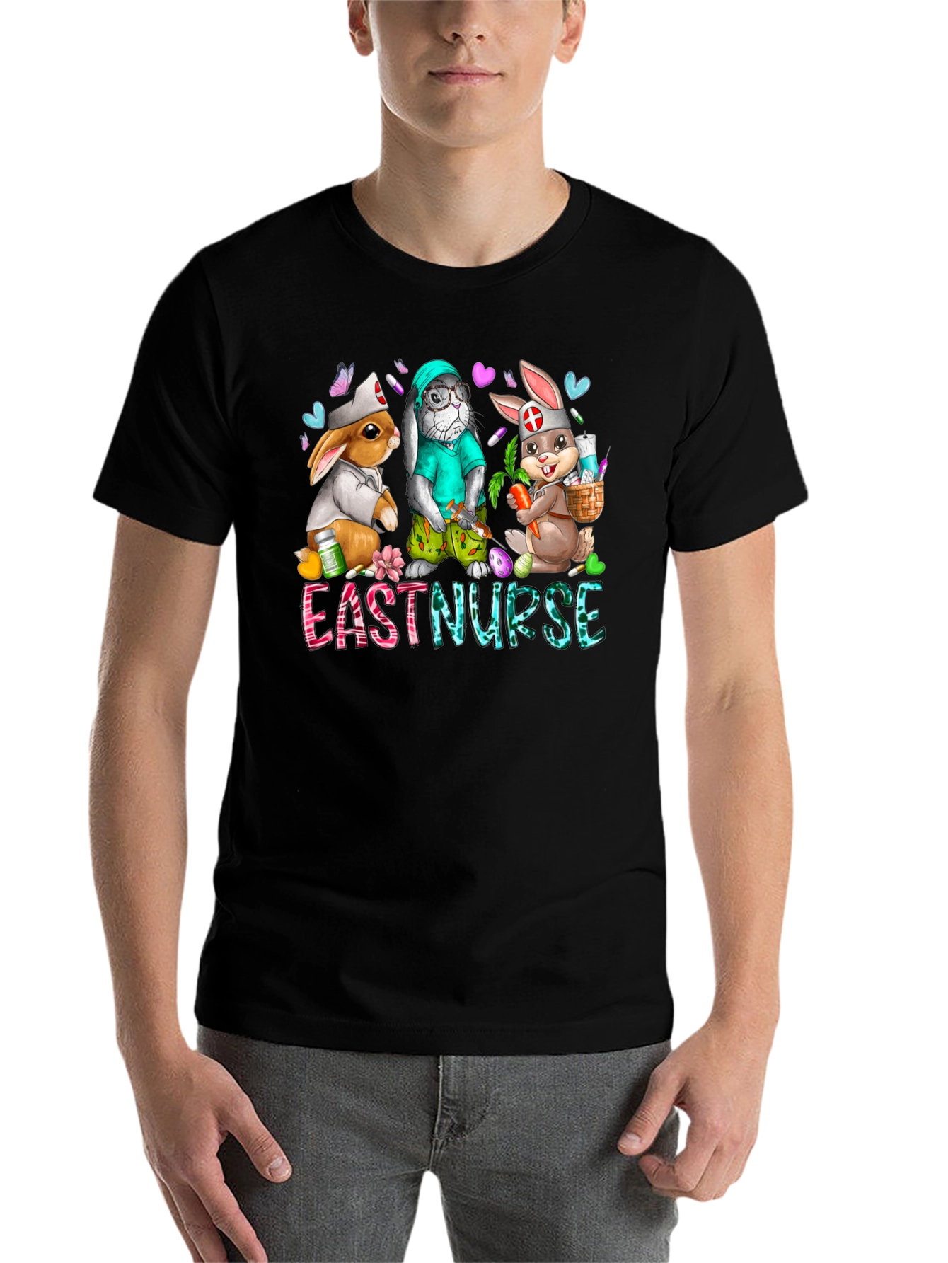 Black Easter Nurse Bunny T-Shirt view 7