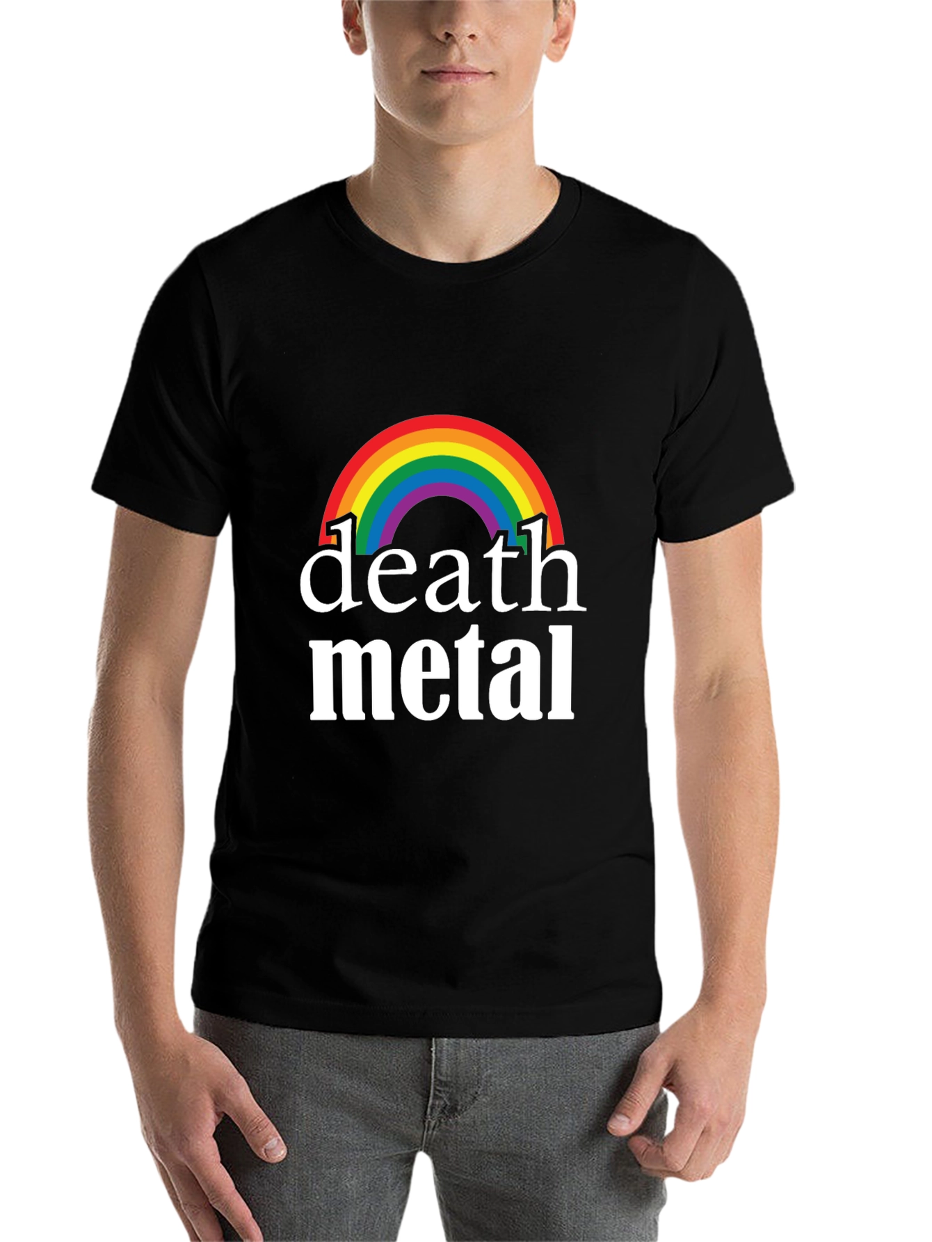 Black Rainbow Death Metal Graphic T-Shirt - Black Cotton Tee view 7