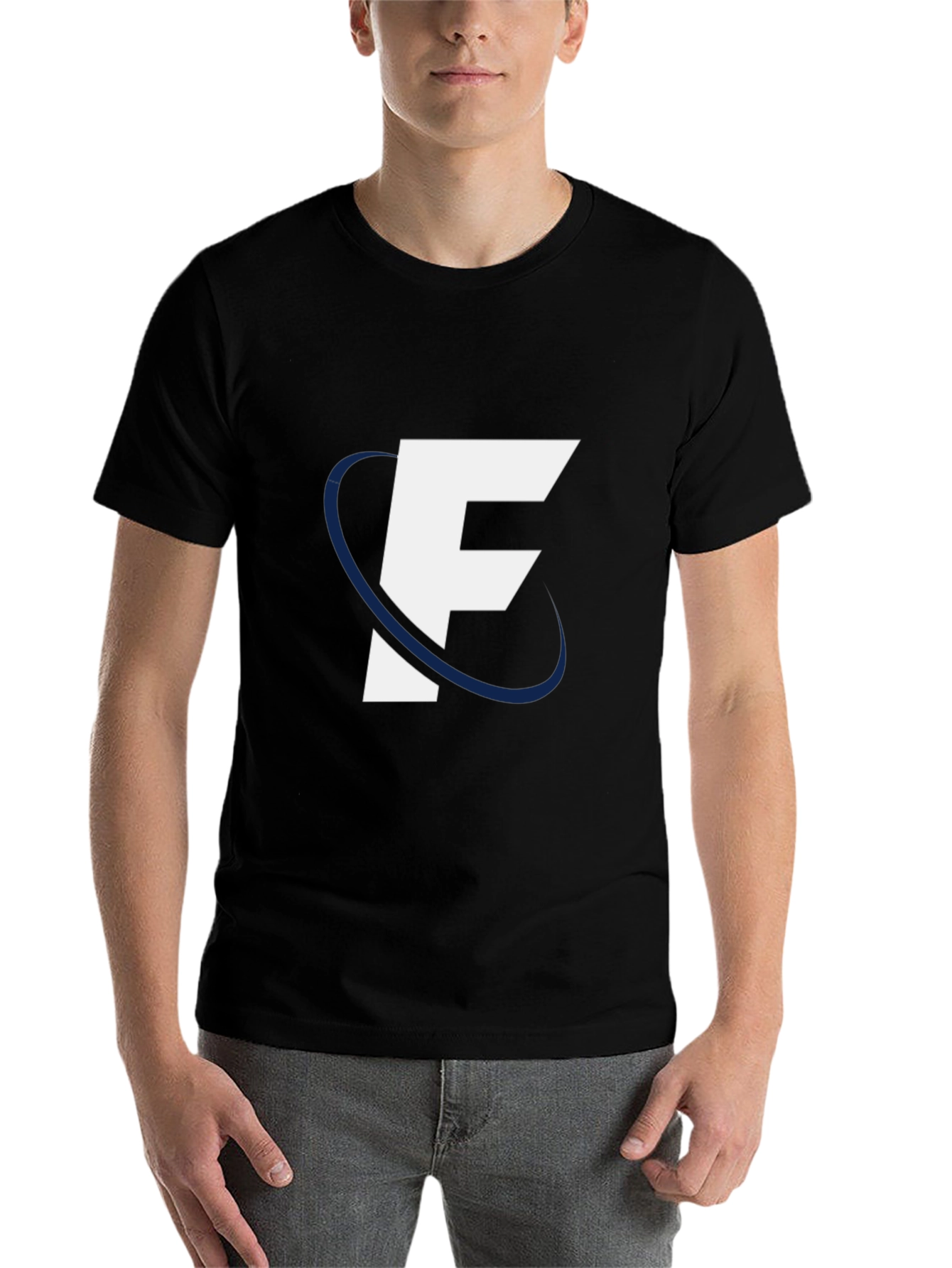 Black Modern "F" Logo Black Tee view 7