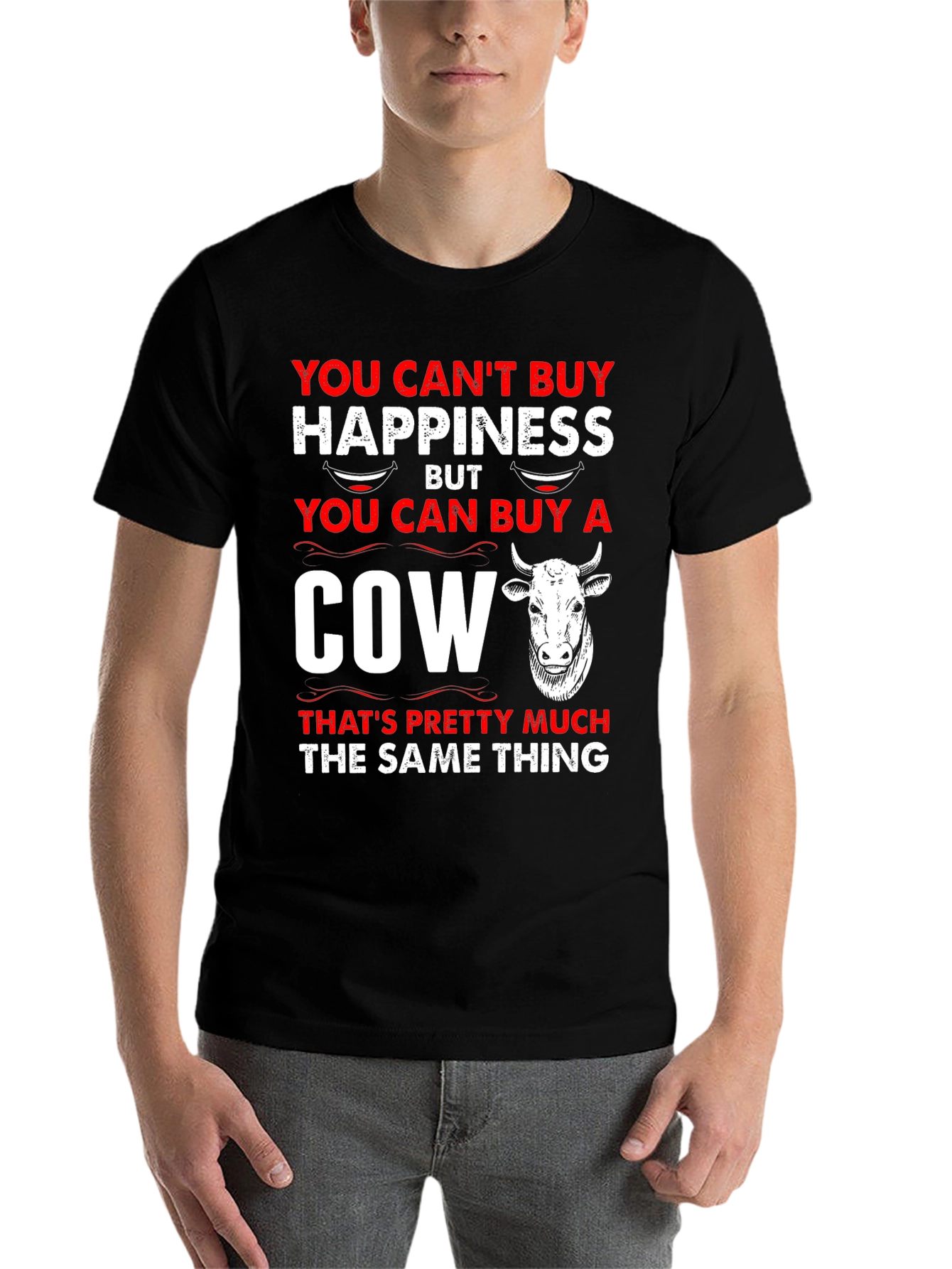 Black Buy a Cow T-Shirt: Happiness is a Cow! view 7